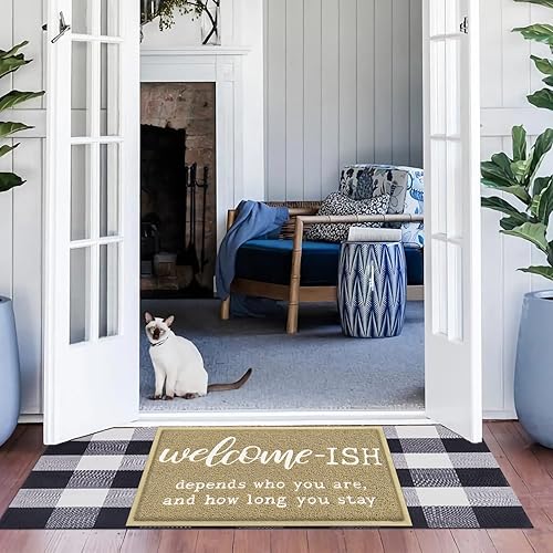 Miniatura 5 de Tapete grande de bienvenida para puerta delantera, para interiores y exteriores, con parte trasera de goma antideslizante, divertido y bienvenido,