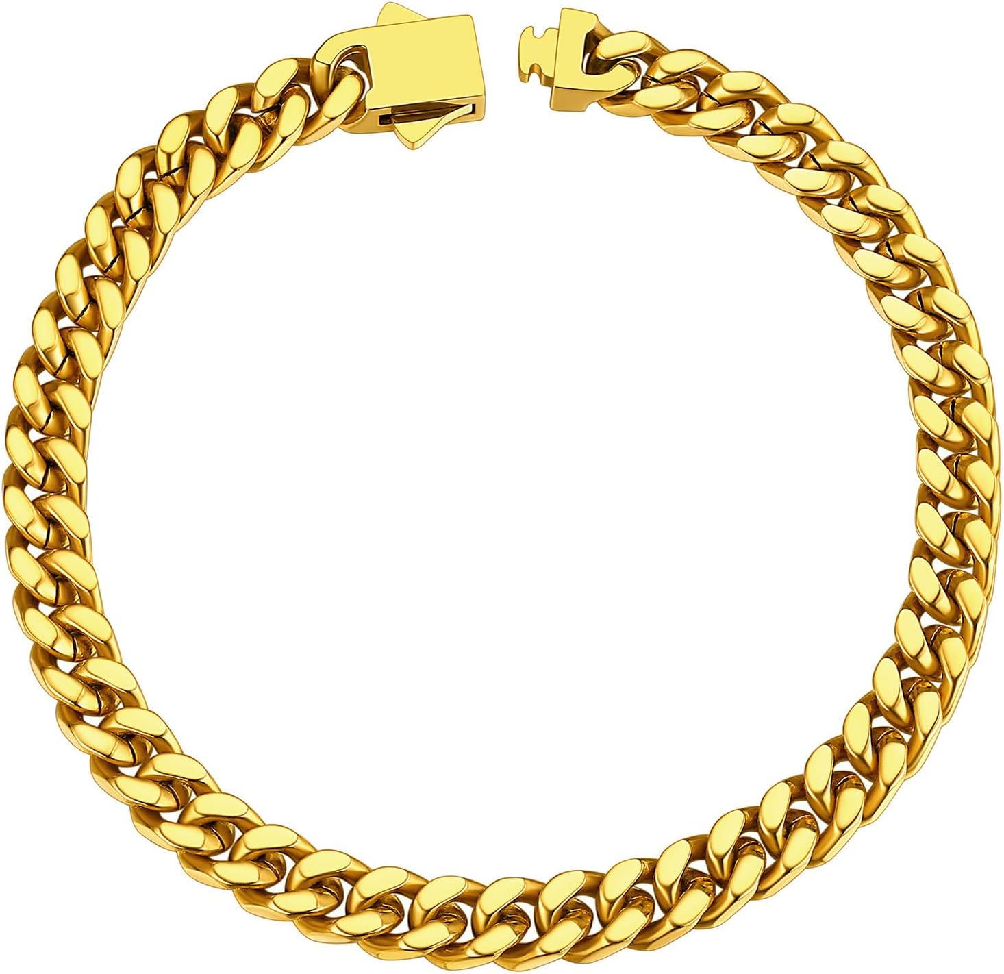 ChainsHouse Stainless Steel Cuban Link Bracelet for Men, 5mm/7mm/9mm/12mm Width, 7.5"/8.3"/9" Length, Black/18K Gold Plated Chain Wrist Bracelets for Men, with Gift Box