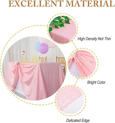 Miniatura 9 de Mantel rectangular de lentejuelas de 50 x 72 pulgadas, color rosa intenso para fiestas, mantel rectangular superpuesto de tela de lentejuelas