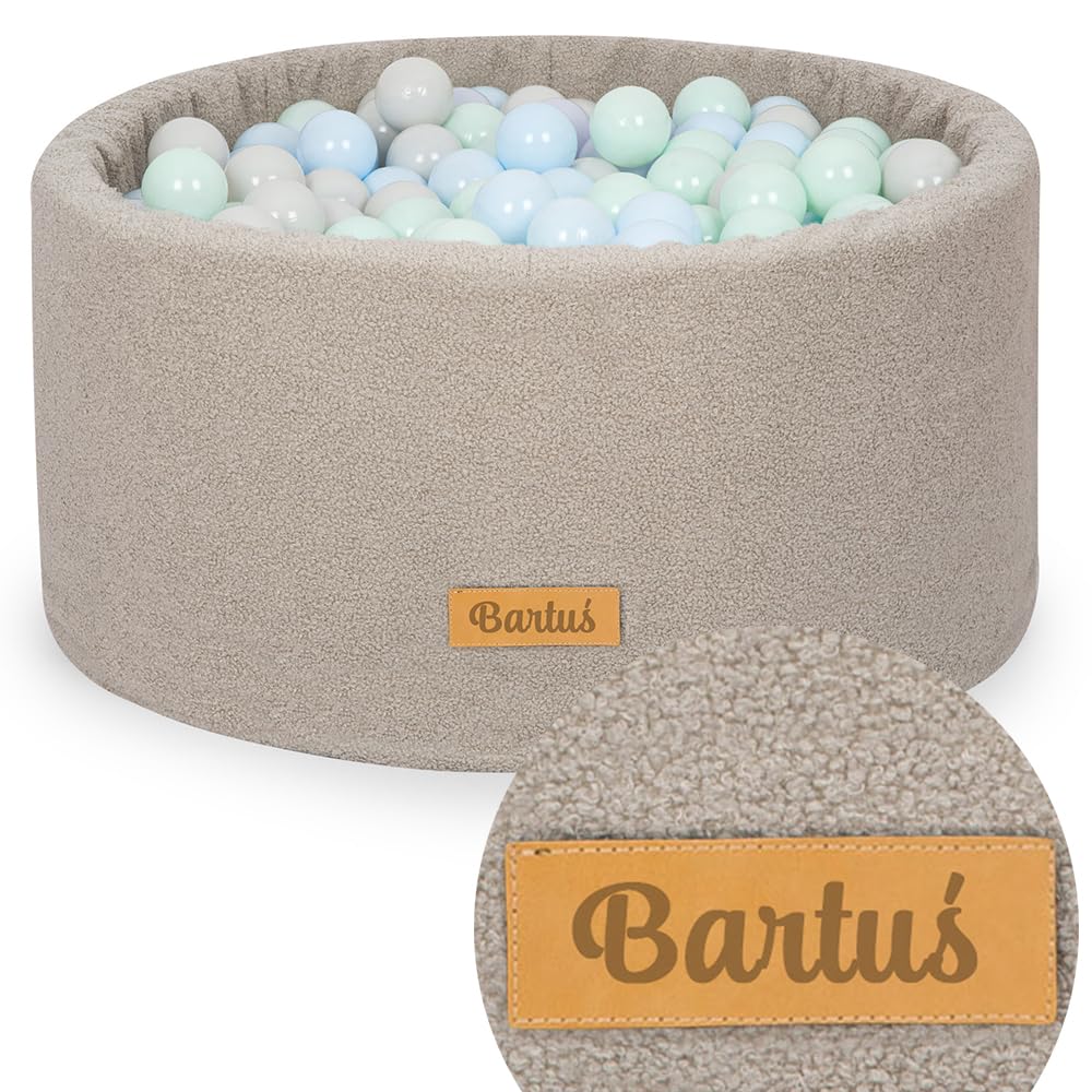 Flumi Piscina a Palline Personalizzata per Bambini da 1 Anno - Piscina a Palline per Bambini 90x40cm con 200 Palline ∅ 7cm Made in EU - Certificazione Oeko-Tex e CE (Teddy Grigio)