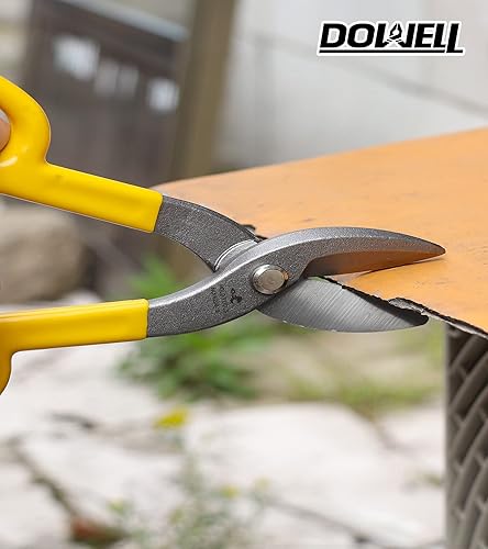 Miniatura 12 de DOWELL Cortadores de metal de 8 pulgadas con hoja plana, con cómodo mango de goma amarilla para manitas, techadores, mecánicos, propietarios