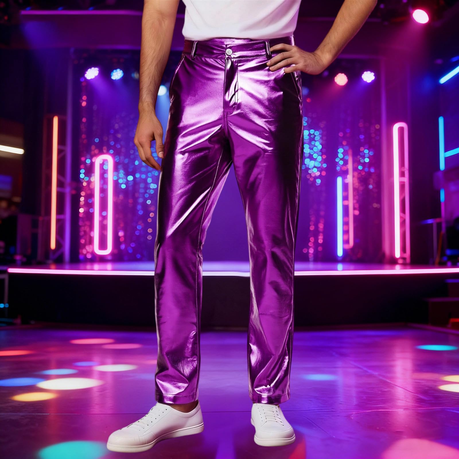 Generisch Herren Outdoor Cargohose Glänzende Metallic-Discohose mit geradem Schnitt für Herren perfekt für Partys Tanznächte Clubabende Bequeme Passform für lässige Anlässe