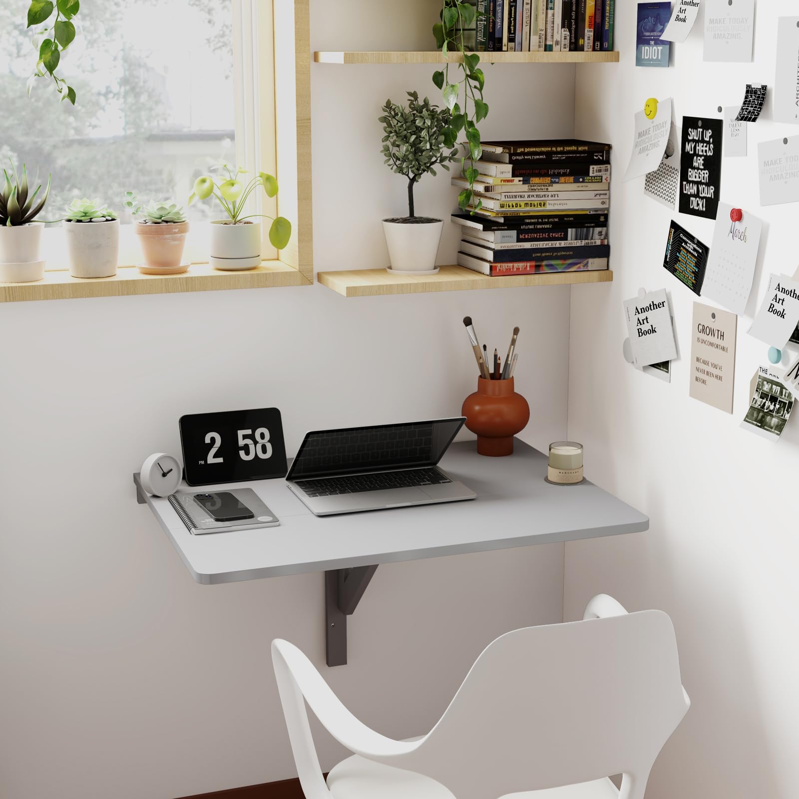 GIANTEX Wandklapptisch klein, Wandtisch Hängetisch Klappbar 80x60cm, Wandmontierter Klapptisch Esstisch, Schreibtisch Laptoptisch Wand platzsparend (Grau)