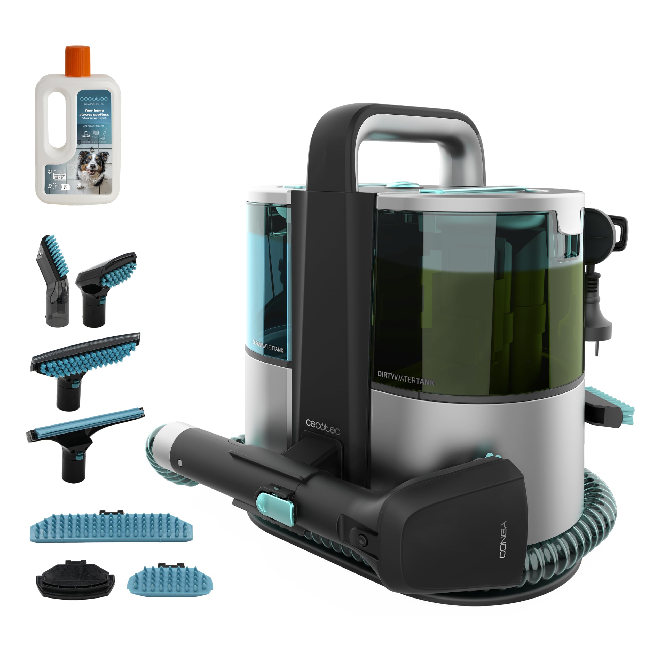 Cecotec Limpiador Aspirador Tapicerias Conga 6000 Carpet&Spot Clean XL | Ideal para Alfombras, Con Cable, 600W, 14kPa, 4 Accesorios, Depósito Agua Limpia 1000ml - Agua Sucia 850 ml, Radio Acción 8m