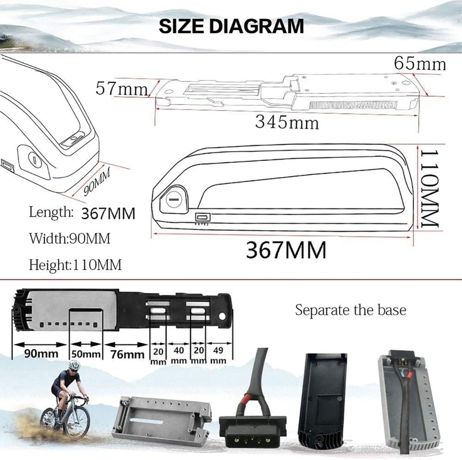 36V 17.5Ah E-Bike Akku 36V Wasserdichter Elektrofahrrad Batterie Für 200W 350W 750W Fahrrad Motor Mit Ladegerät, 4 Pin Grundplatte, Sicherheitsschloss