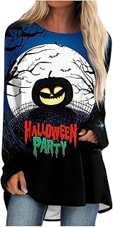 DIYIOUZHOU Womens Halloween Shirts 2023 Goth Soft Plus Size Pullover Ladies Pub Long Sleeve Halloween Cozy Sweatshrit Ladies