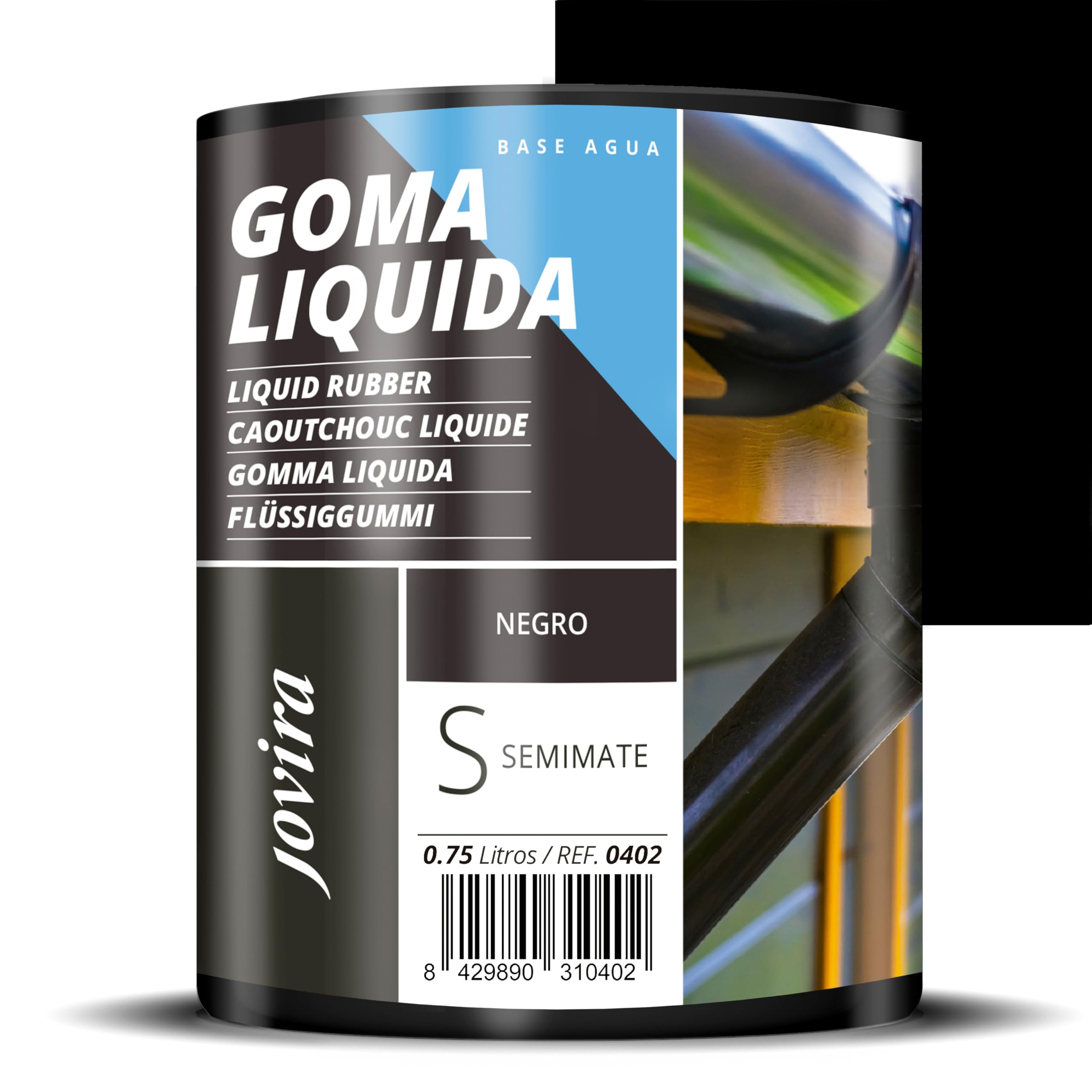 JOVIRA PINTURAS Caucho Líquido - Goma Líquida al Agua. Impermeabilizante especial para sellar, proteger y reparar. (750 Mililitros, Negro) B-21