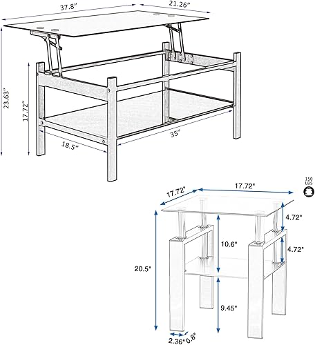 Miniatura 3 de Juego de 3 mesas auxiliares y mesa auxiliar de cristal, diseño clásico de 2 niveles, parte superior de vidrio templado y patas de metal sólido, uso