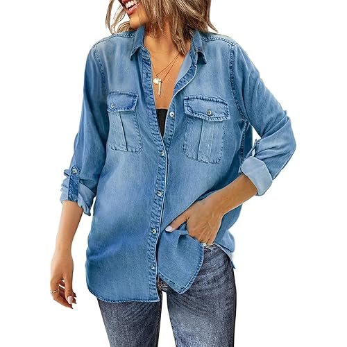 Sidefeel Women Long Sleeve Button Denim Jacket Distressed Ripped Jean Coat