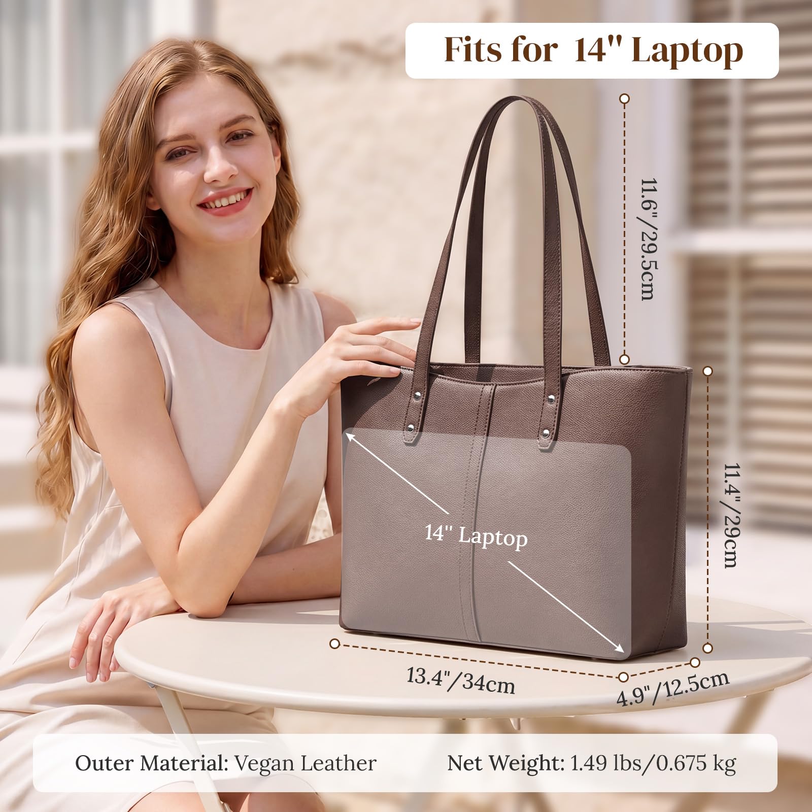 S-ZONE Grand sac fourre-tout en cuir végétalien pour femme, sac à main, voyage, déplacement, bureau, enseignante
