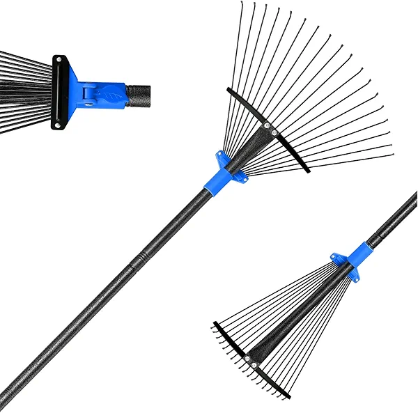 BsBsBest 61" Rake for Leaves with 18 Metal Tines 10-18" Expandable Head Rakes Adjustable Handle for Lawn Leaf Rake Yard Tools for Collecting Leaves, Grass Clippings, Garbage Blue