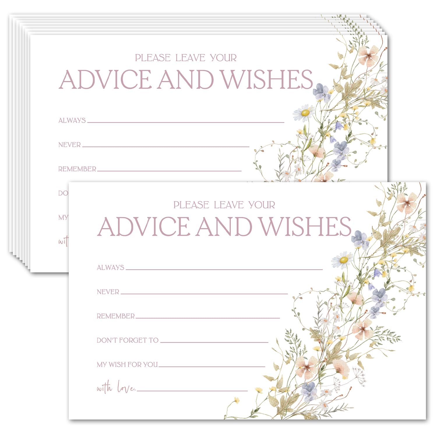LETUROIA Wildflower Floral Advice and Wishes Cards, 25 Cards 4 x 6 Inches, Perfect for Wedding, Graduation, Bridal shower, Baby Shower, Receptions,