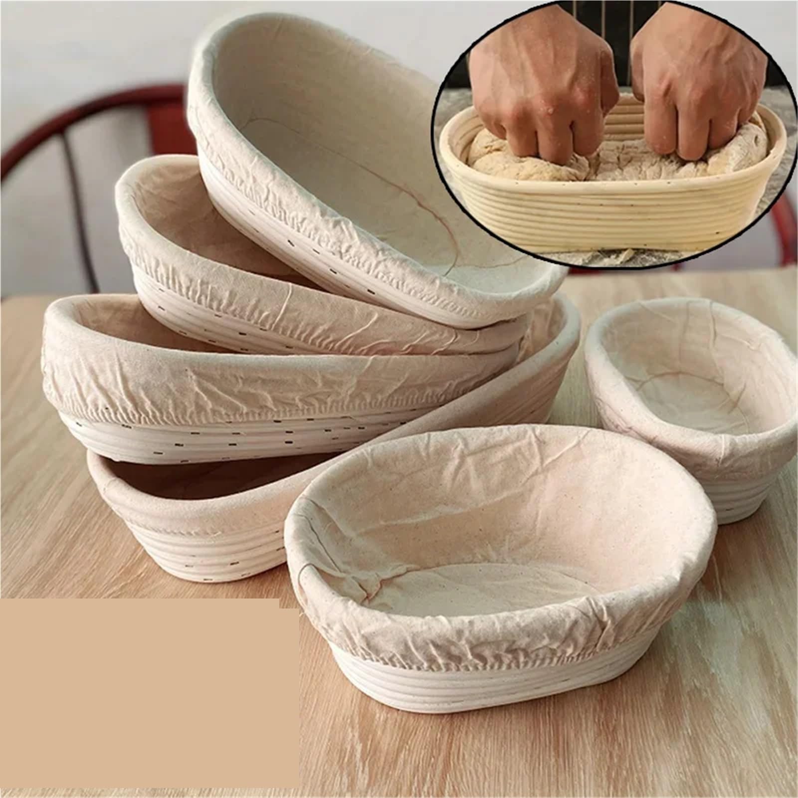 Kosz do proofingu chleba, Rattanowy owalny kosz do wyrastania chleba, kolor drewna, wiele rozmiarów(1 Set)