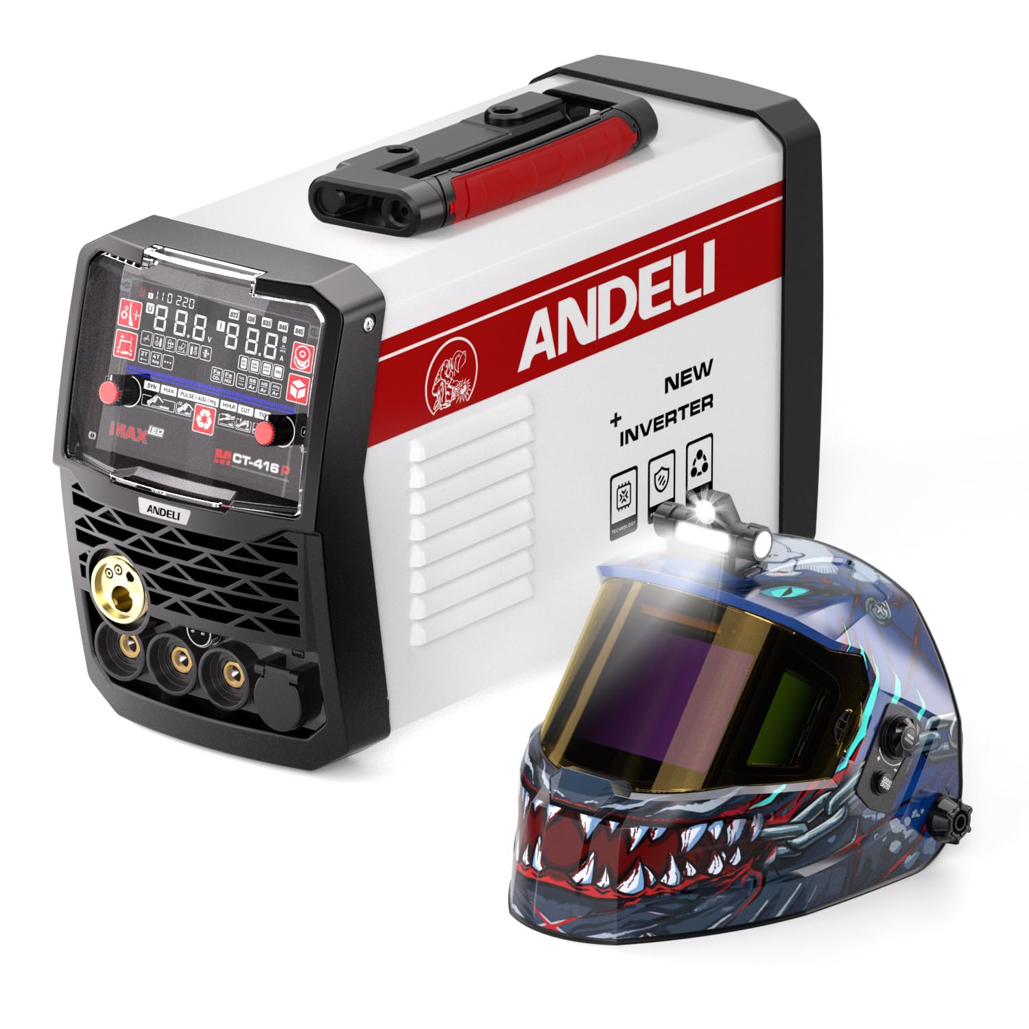 ANDELI Soldador Multifuncional 6 en 1 230V 160A – Maquinaria Combinada Soldador de Aluminio, ANDELI Máscara Soldar Automática Digital con Luz LED