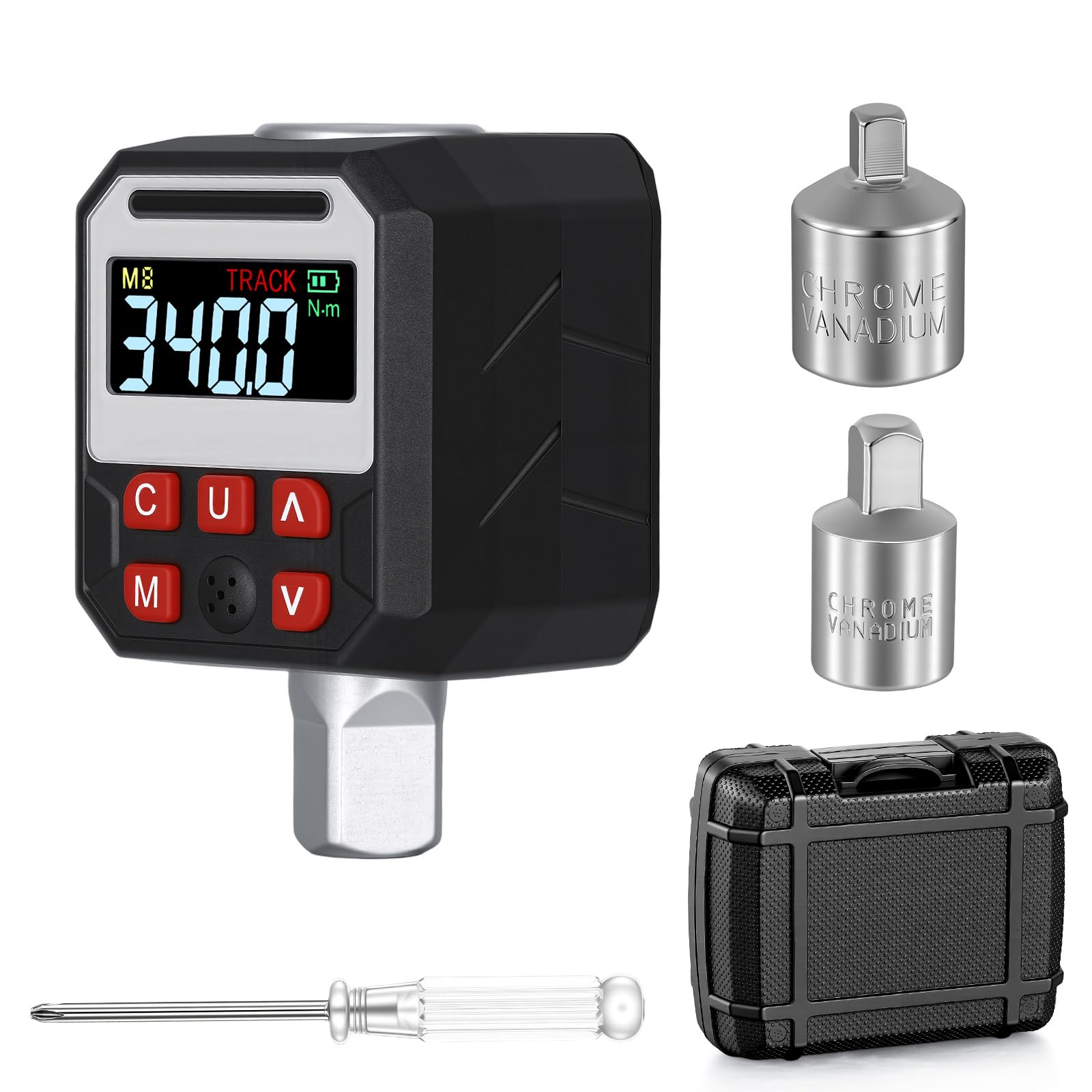 Medidor de Torsión Digital con Adaptador de Torsión de Llave de Pantalla LED de Transmisión de 1/2 Pulgada, Material de CRV, 9 Modos Preestablecidos, Seguimiento en Tiempo Real y (17-340NM)