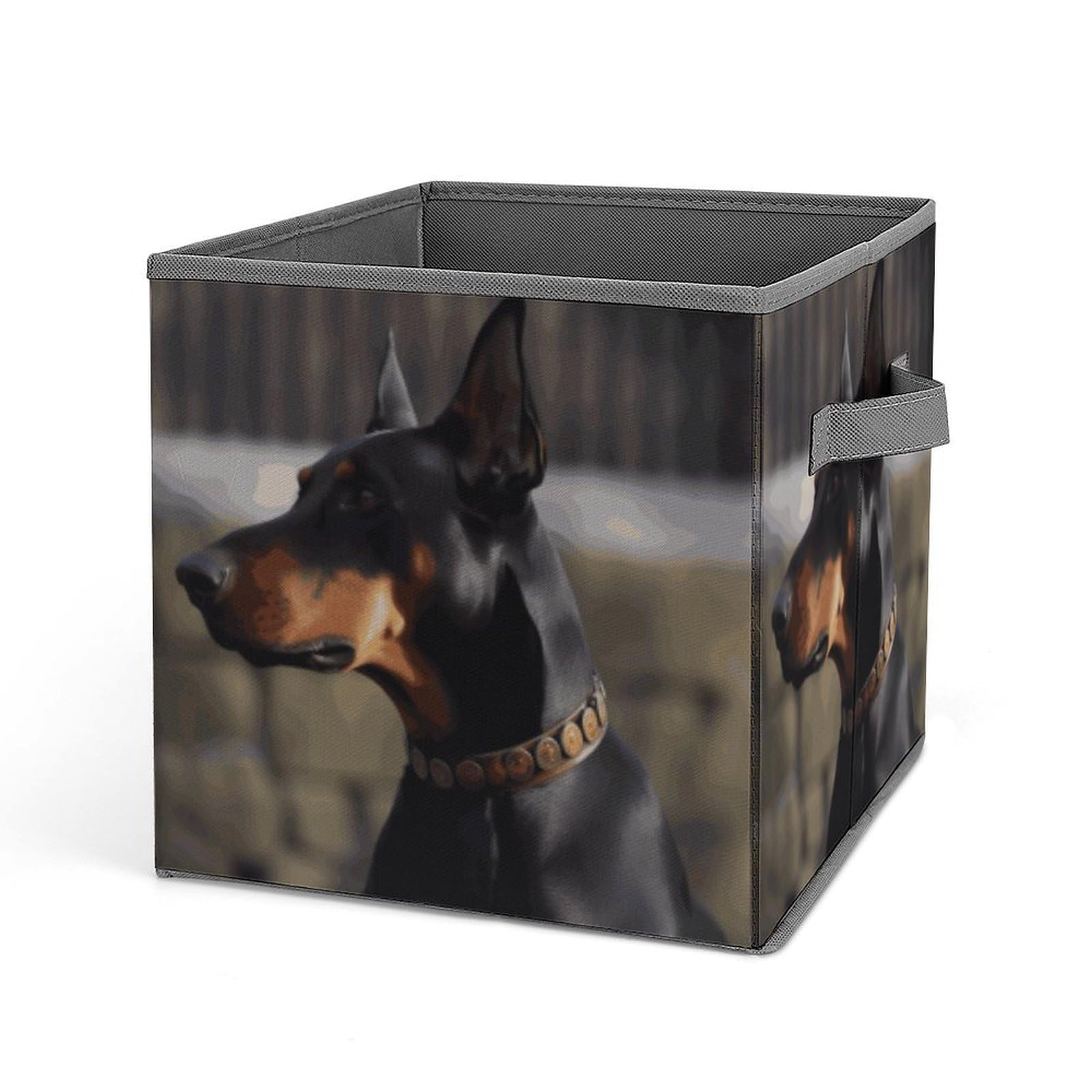 MUSM Doberman Foldable Storage Box Collapsible Fabric Organizer Large Capacity Folding Storage Bins with Handles for Home Bedroom Closet 10.6 X 10.6 X 10.6 Inches