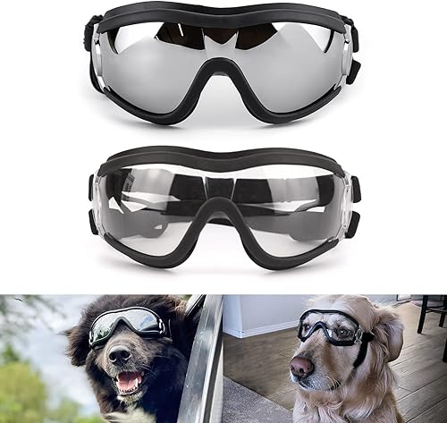 Miniatura 1 de PETLESO Gafas para perros, 2 unidades, gafas de protección ocular de perro grande, gafas de sol resistentes al viento para perros medianos y
