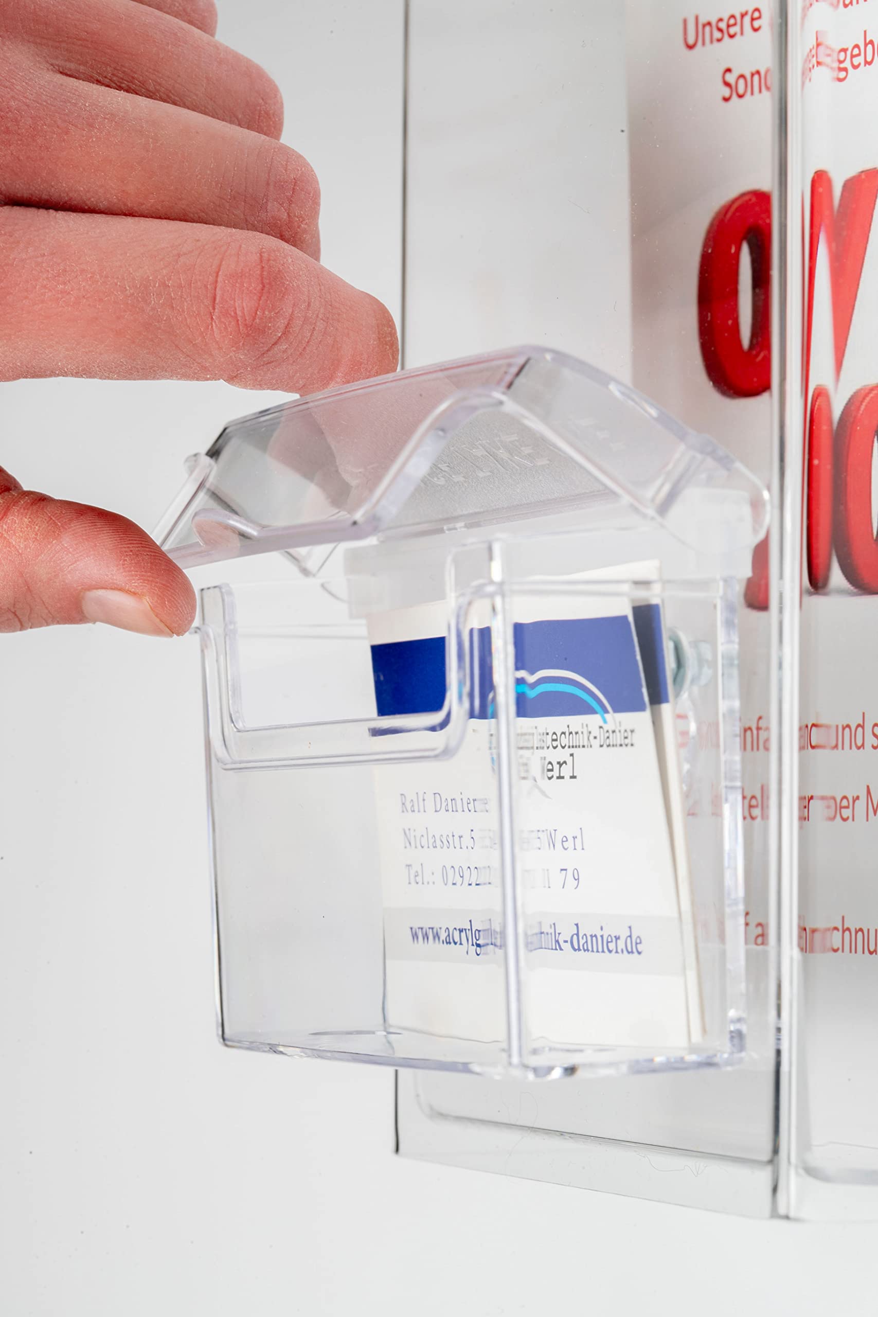 Flyerbox Prospektbox mit Visitenkartenbox wetterfest DIN LANG,1/3A4