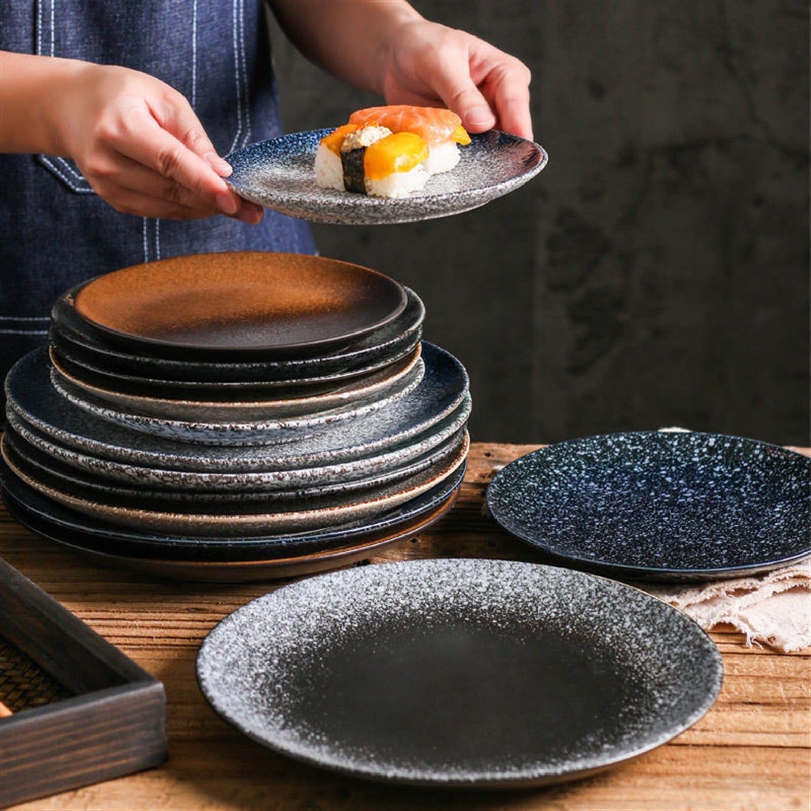 Platos de Comedor de 6/7/8 Pulgadas, Plato Creativo Redondo de cerámica para Servir, Cubiertos de Cocina, Plato de Postre, Plato de Servicio Occidental para Restaurante, (7 Pulgadas)