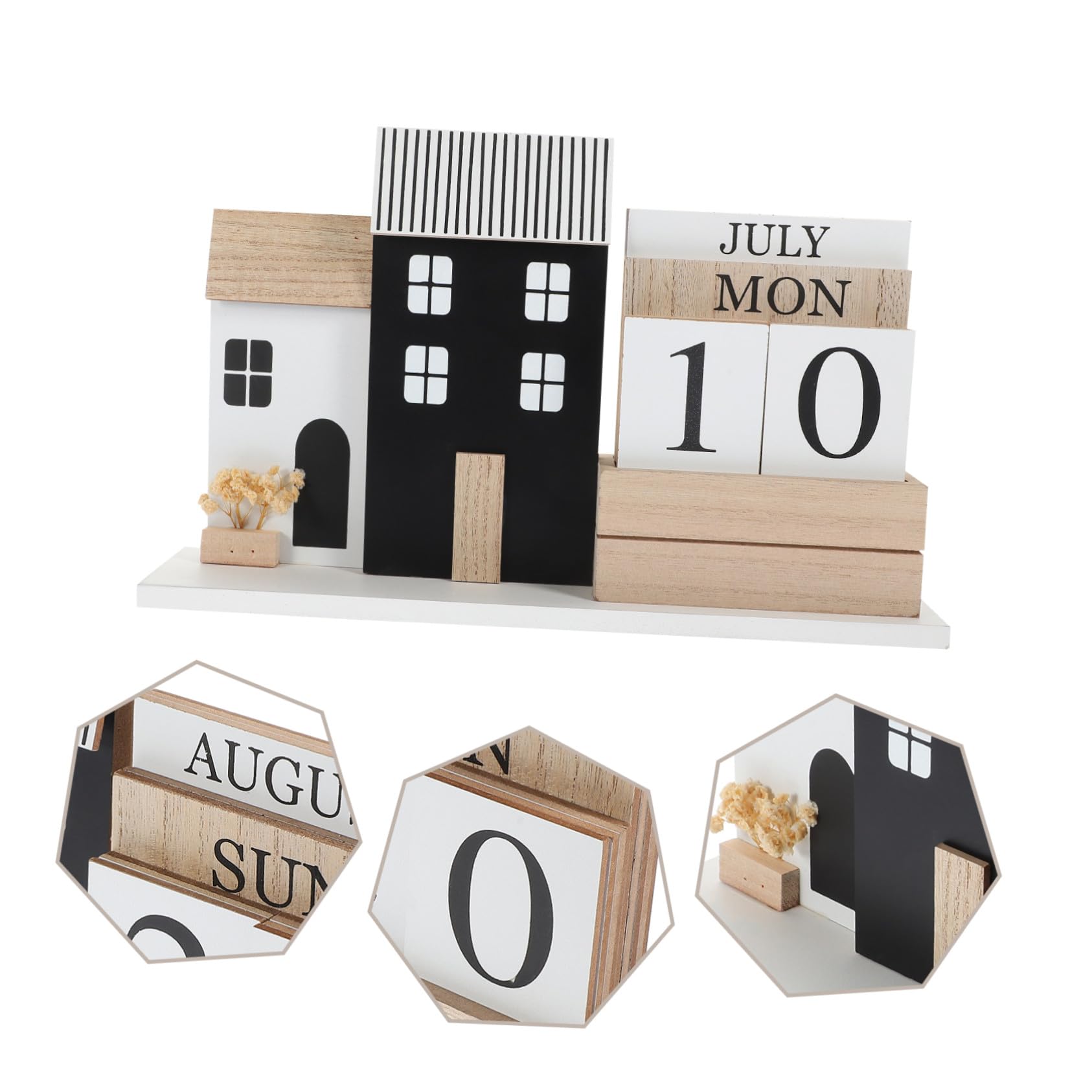 Calendario da Tavolo in Legno Calendario Manuale con Pagine Girabili Decorazione Rustica per Scrivania Casa e Ufficio Compatto e Riutilizzabile
