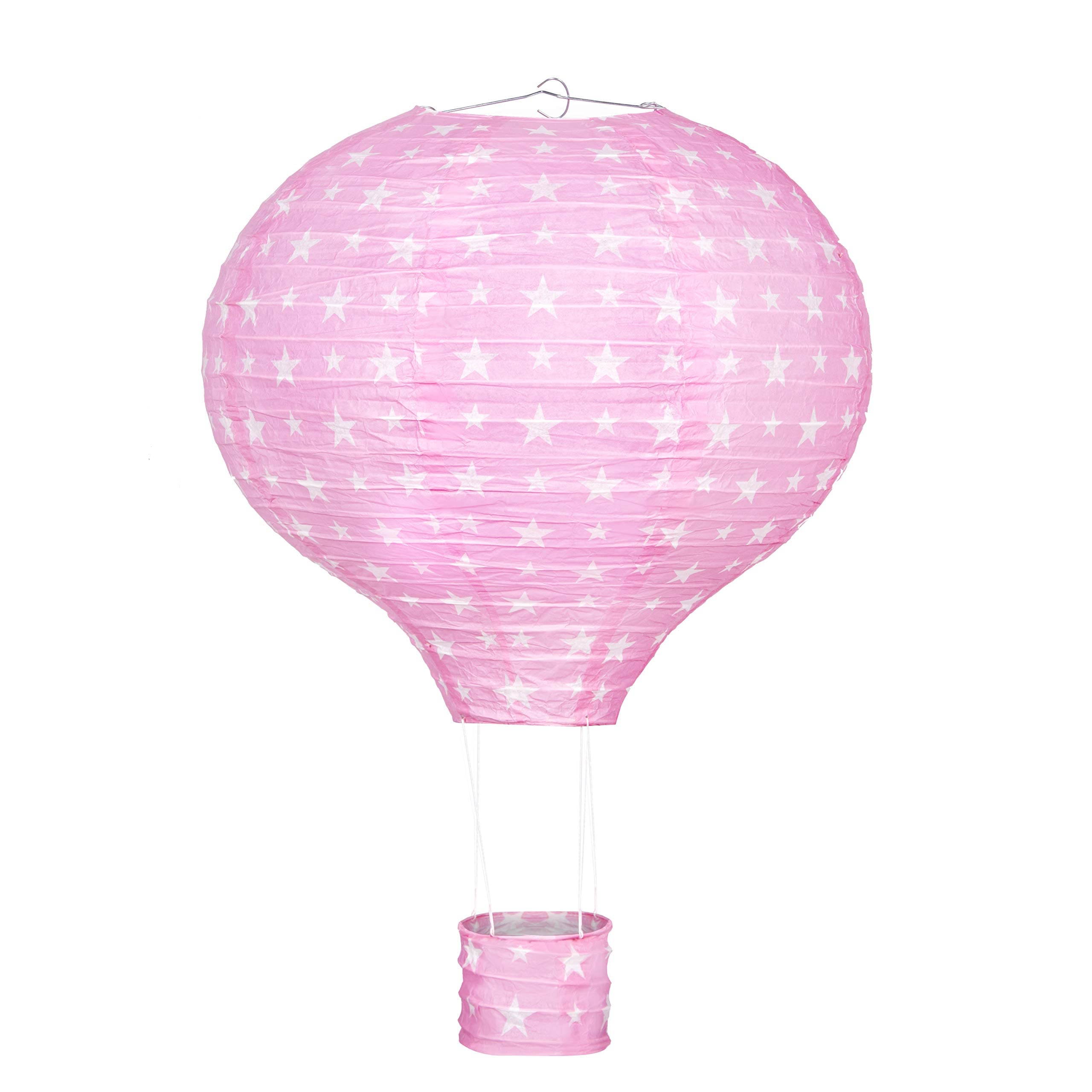 Kids Hot Air Balloon Pendant Ceiling Lampshade – Paper Light Shade with White Star Pattern for Bedroom & Home Decor – 30cm or 40cm in Pink or Blue – LED Bulbs Only (Pinkstar30cm)