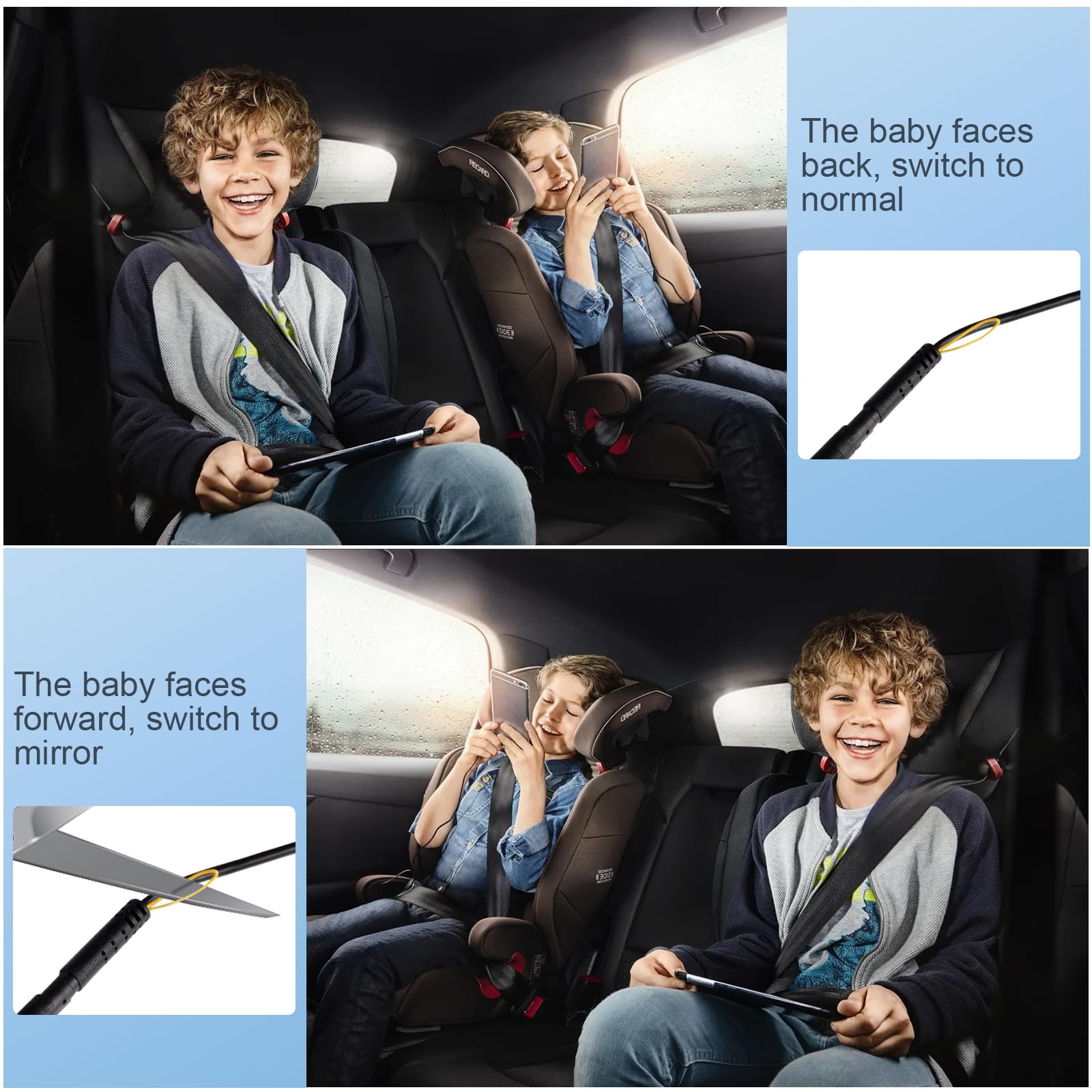 Caméra de Voiture pour Bébé, 5" 1080P Bébé Voiture Retroviseur Moniteur avec Vision Nocturne, 170° Large Vision, Installation Facile, pour Les Fants, Les Enfants(Supporte 1 Caméra)