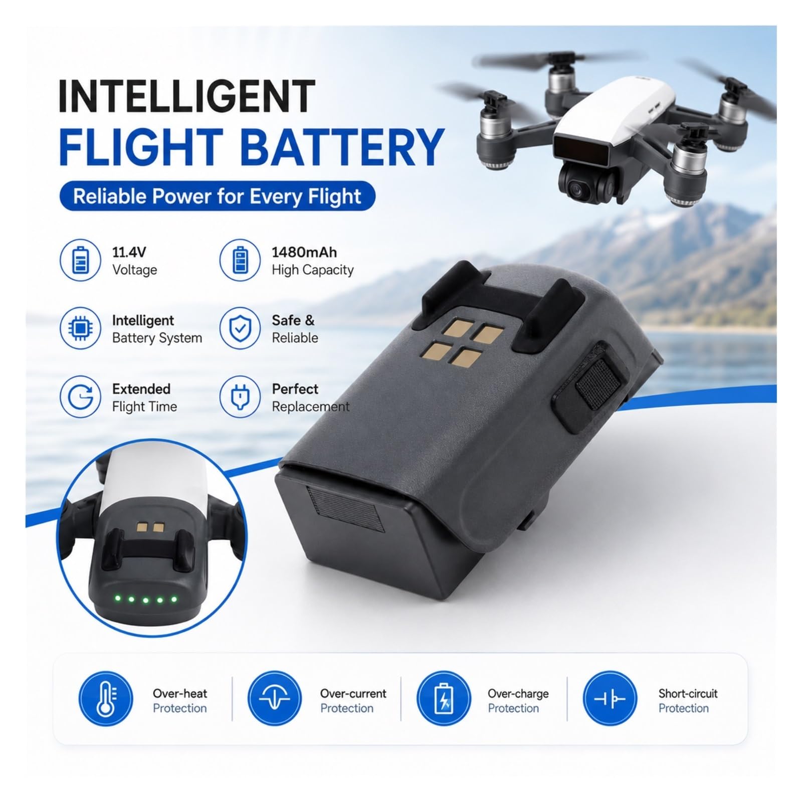 Batteria Di Volo Intelligente Sostitutiva Da 11,4 V 1480 MAh Compatibile Con DJI Spark Drone MB1, Sostituzione Della Batteria Ricaricabile Al Litio For Droni(3pcs battery)