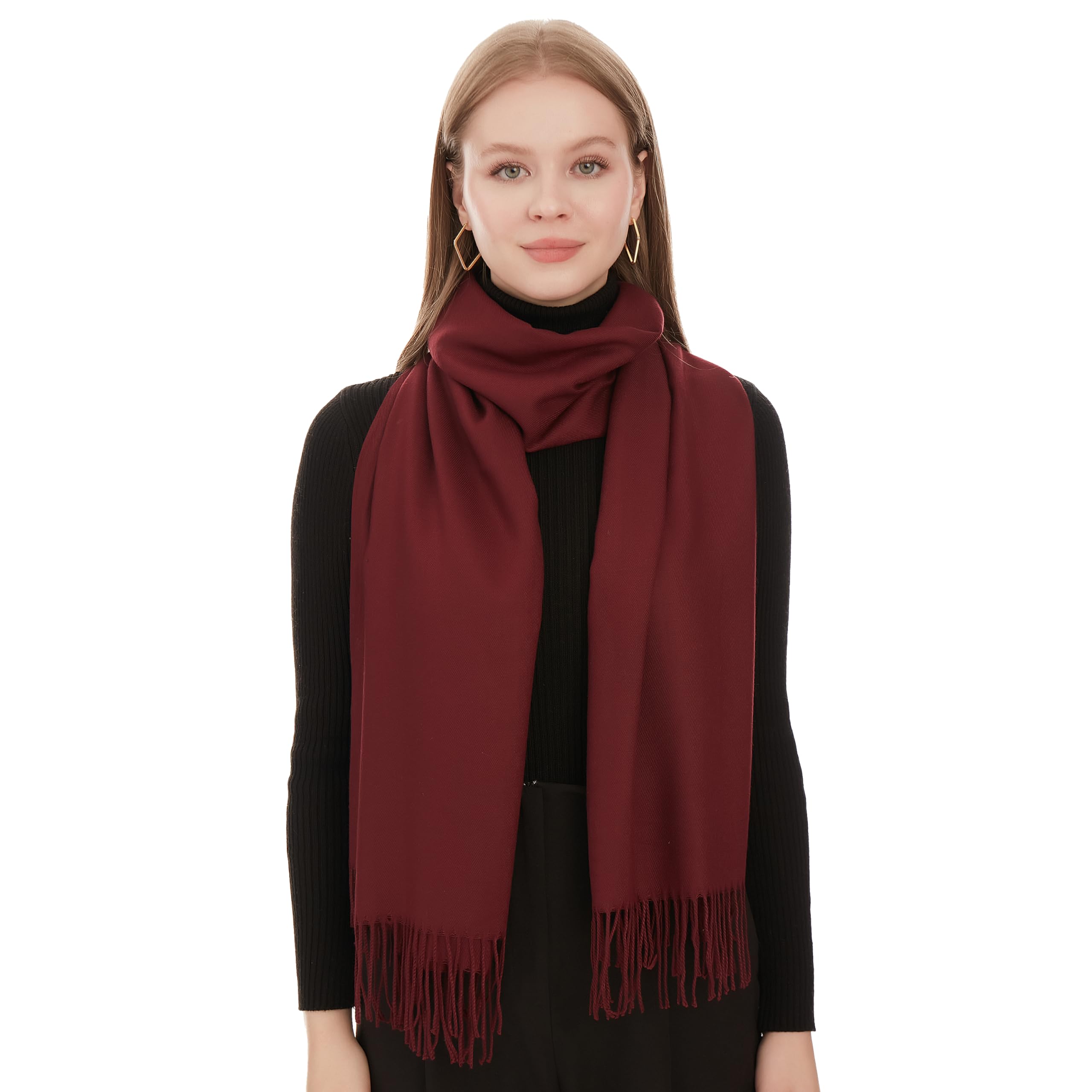 Wine Red Pashmina Shawls and Wraps for Women - Womens Ladies Scarves Pashmina Shawl & Wrap - Evening Dresses Wedding Scarf for Ladies - Soft Large Thin Spring & Summer Scarf (Wine Red)