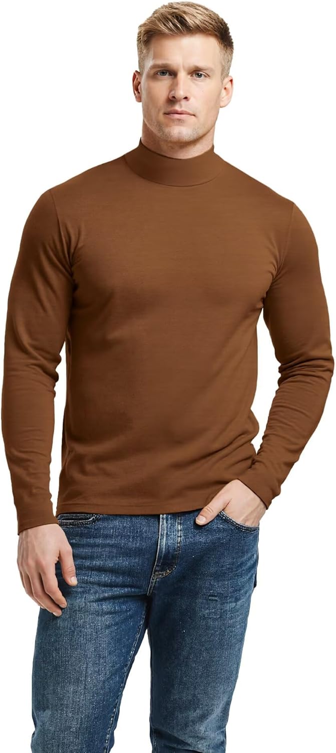 Men's Mock Turtleneck Long Sleeve Fitted Tee Shirts High Neck Base Layer Thermal Tshirt Triblend - Image 4