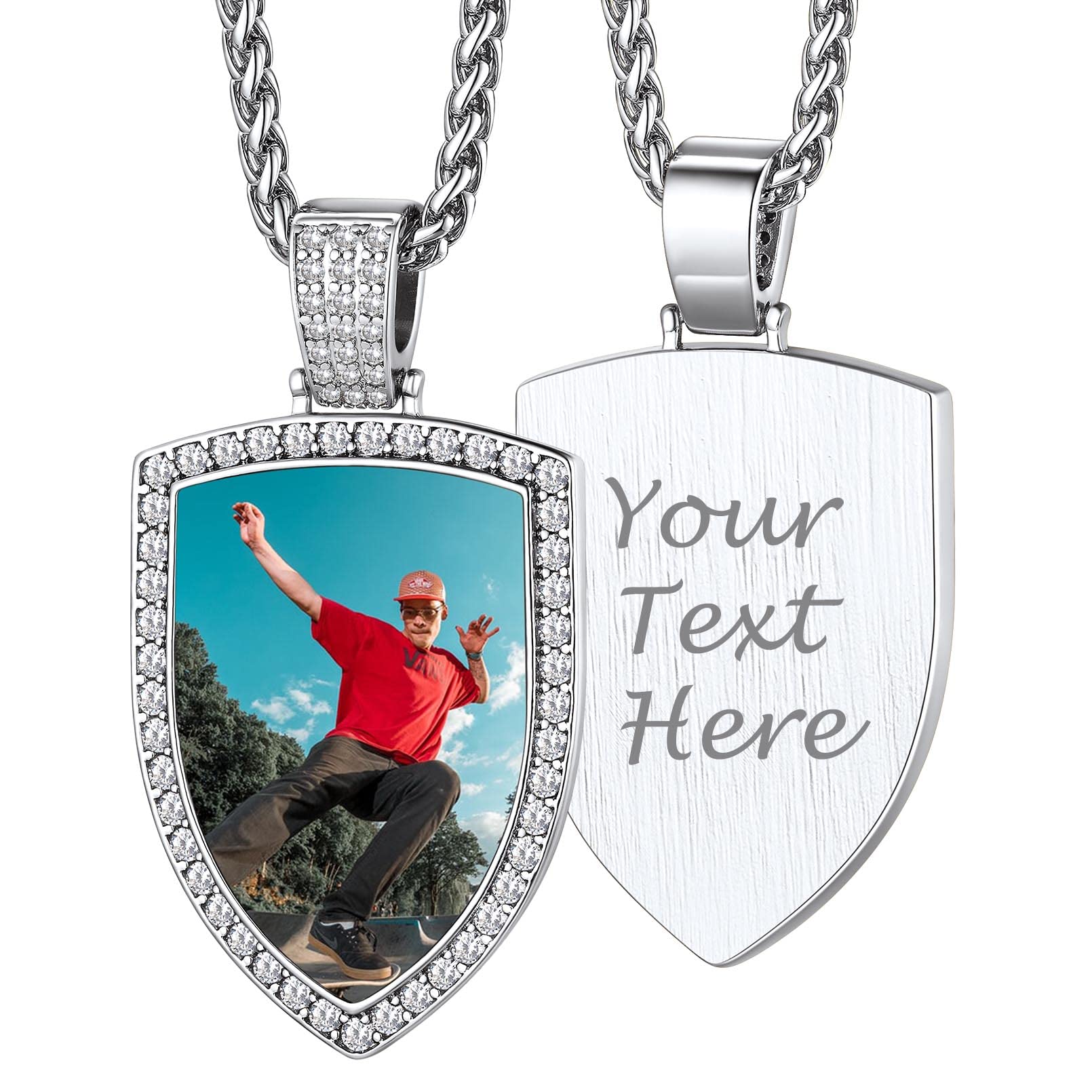 Custom4U Picture Necklace Personalized Photo Circle Chain for Men Women