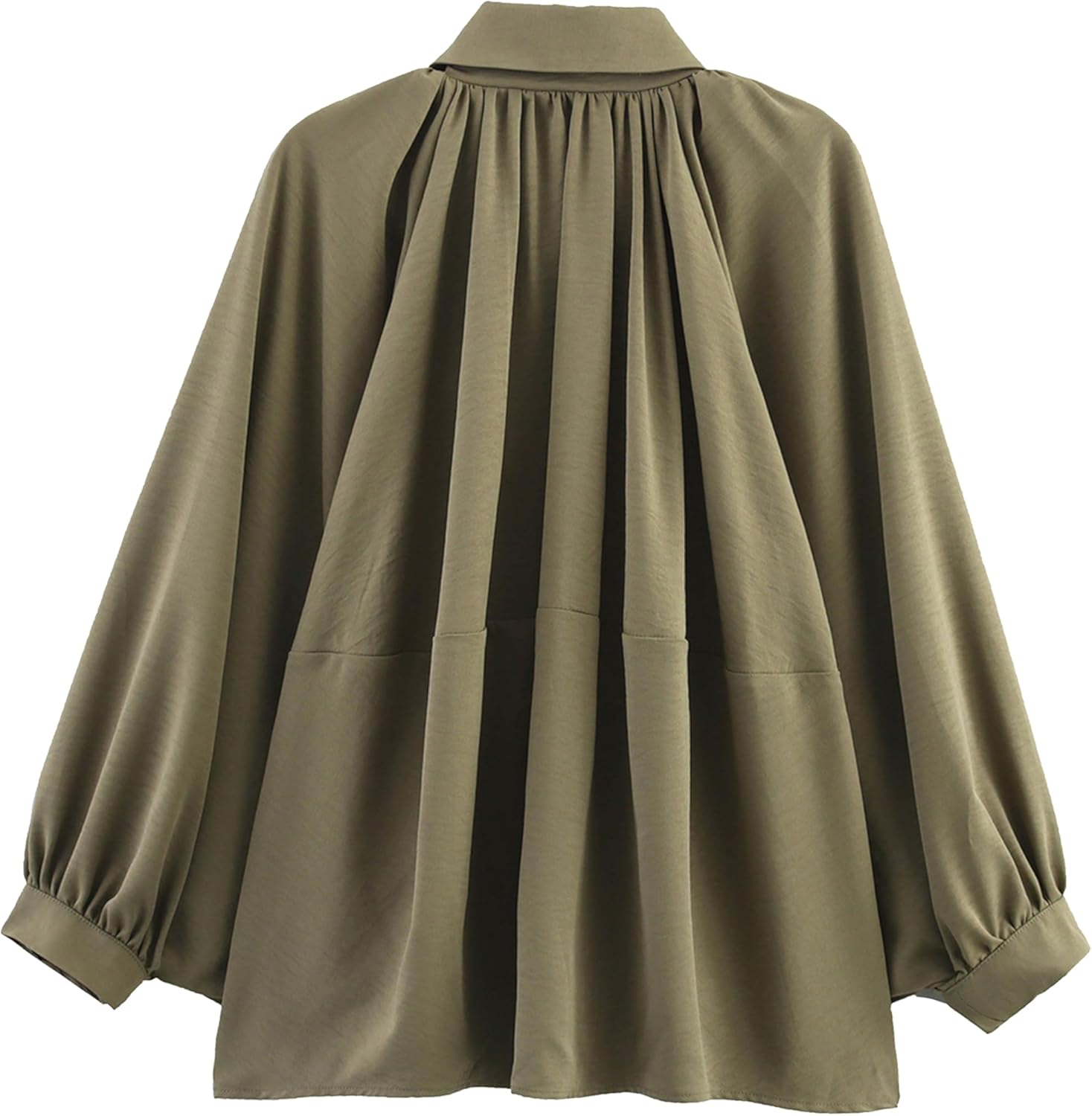 Womens Casual Puffed Bomber Jackets Lightweight Pleats Bubble Sleeves Lapel Collar Zipper Shirts Streetwear - Image 9