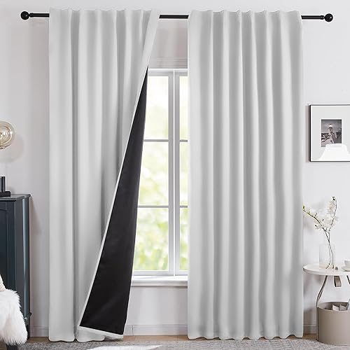 Miniatura 20 de Deconovo - Cortinas 100% opacas de mezcla de lino 52" x 84" (2 paneles, gris) – Aislamiento térmico, reducción de ruido – Colgante de 3 vías