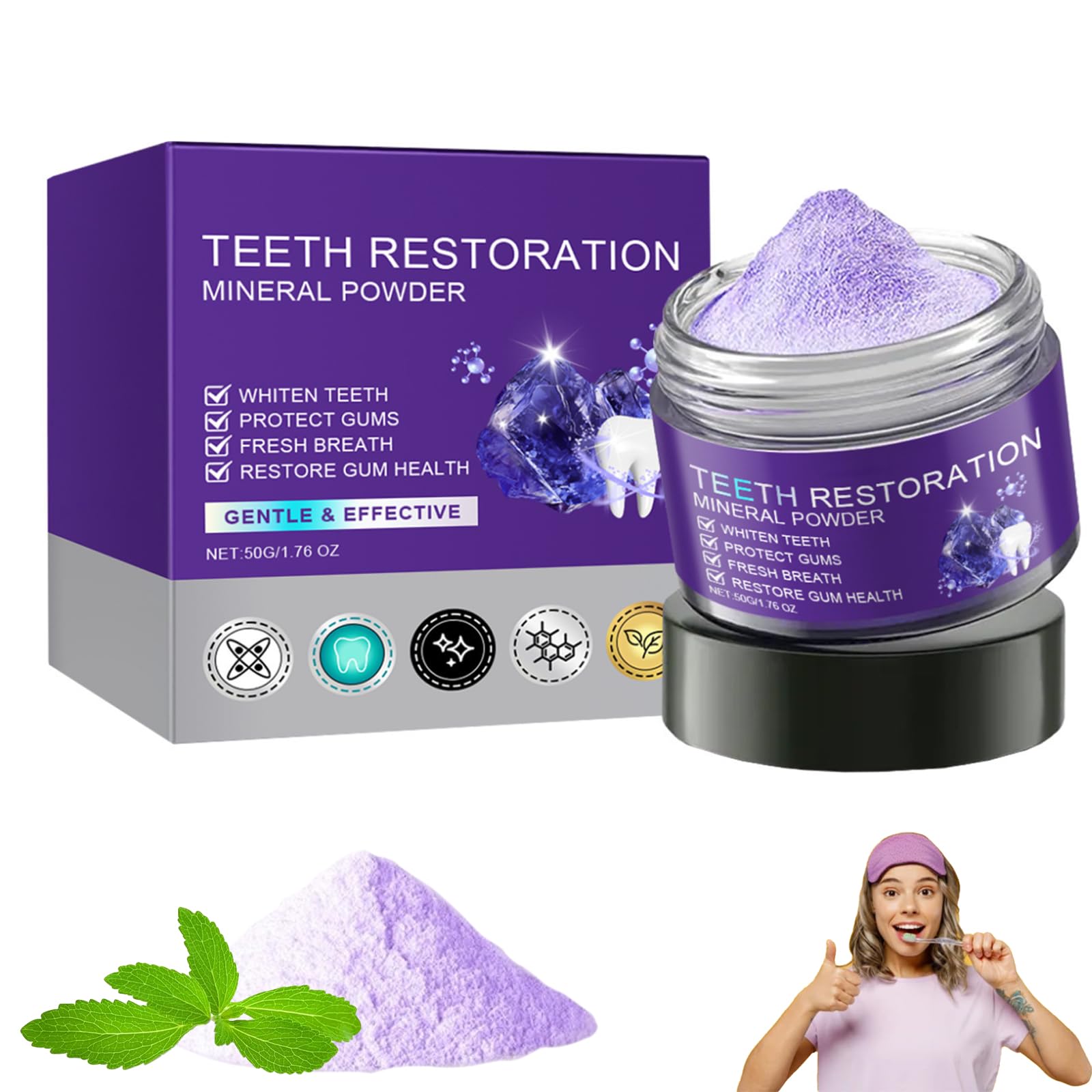 Teeth Restoration Mineral Powder Purple Whitening Mineral Powder Effective in Strengthening Teeth and Gums Brighten Your Smile Naturally