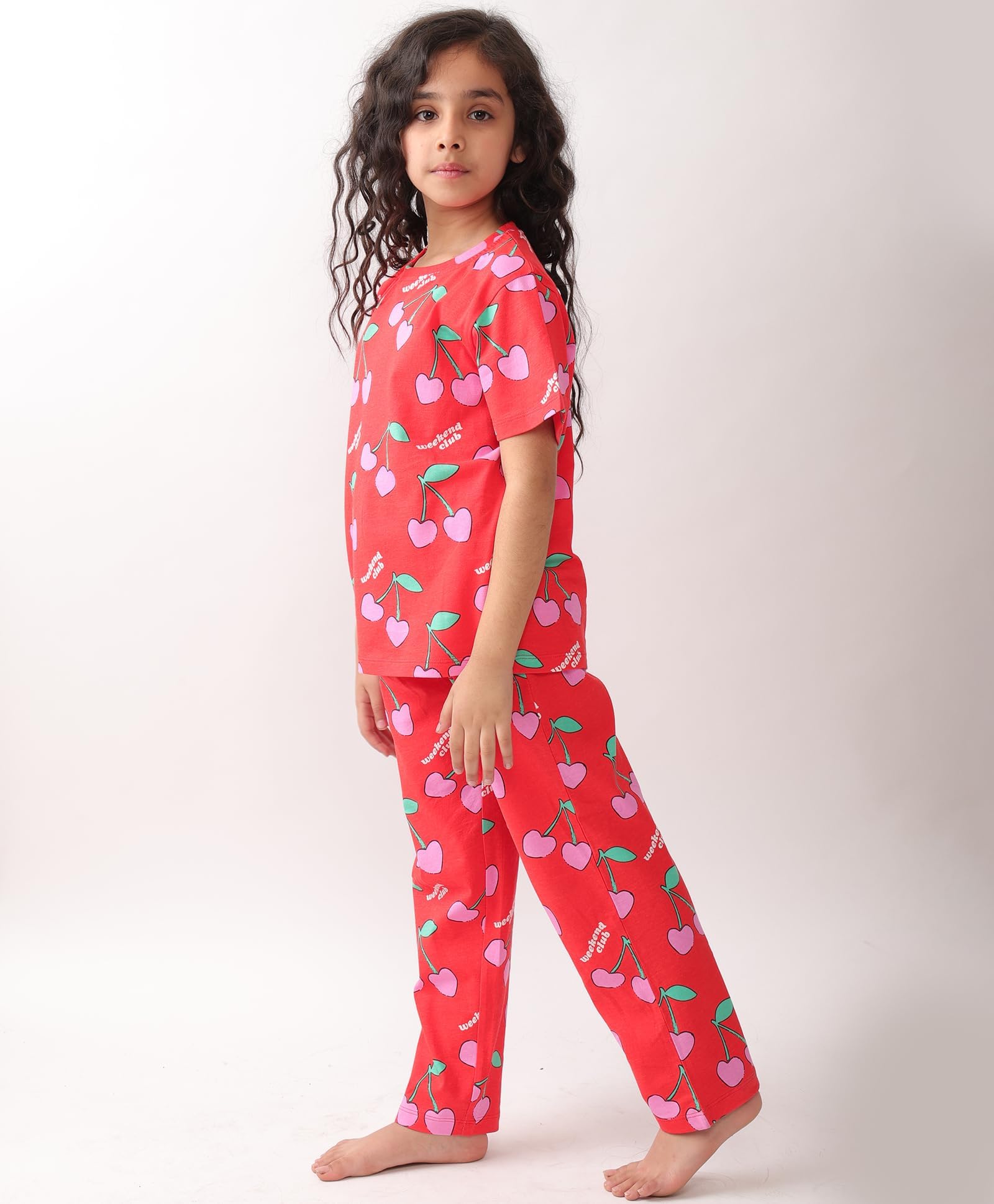 ANTHRILO Summer Cherry RED Short Sleeves Pyjama Set - RED - Image 4 thumbnail