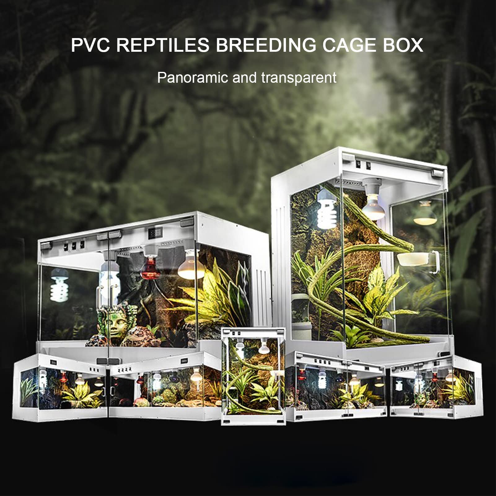 Caja de cría de Reptiles PVCCage Pet Vivarium Lagarto Camaleón Terrario de alimentación Panorámica Incubadora ventilada Hábitat para Serpientes, Tortugas y Anfibios, Blanco (60 x 40 x 40 cm)