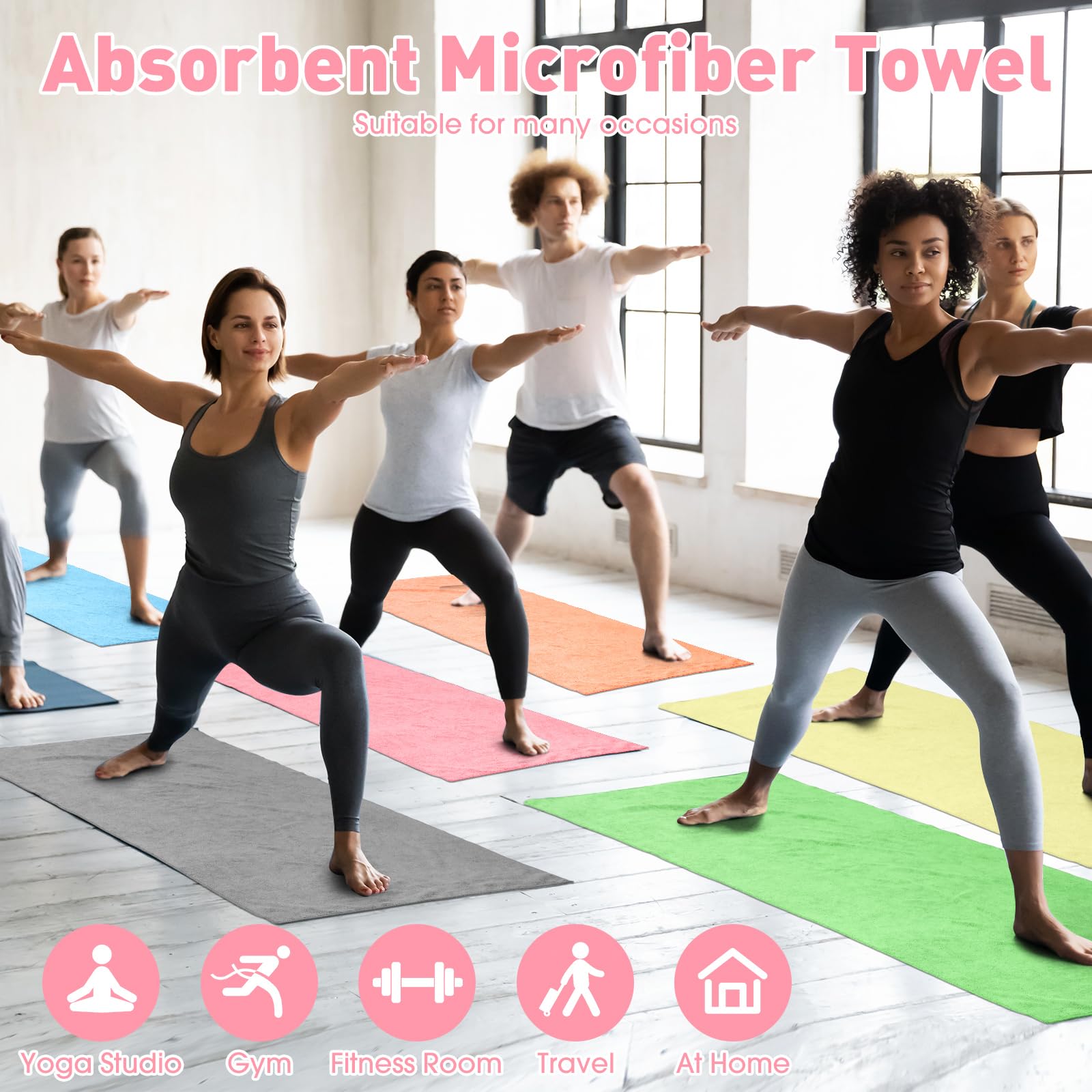 Breling 6 toallas de yoga calientes a granel, antideslizantes, absorbentes, multicolor, absorbentes, para pilates y pilates, para mujeres y hombres, 27 x 72 pulgadas (multicolor)