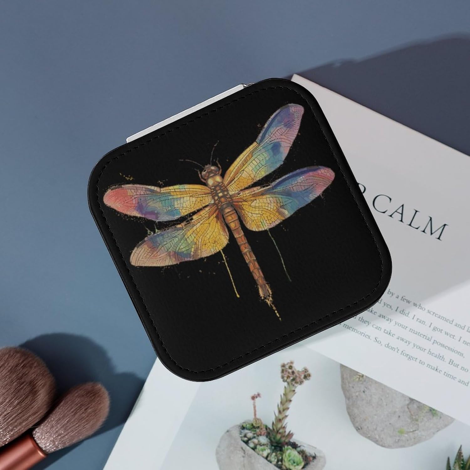 Dragonfly Watercolor Small Jewelry Box Travel Jewelry Case Mini Necklace Ring Storage Organizer for Women Gifts