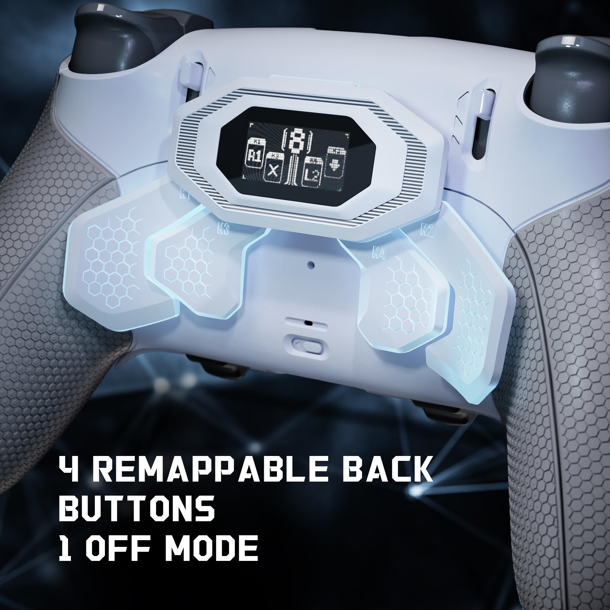 eXtremeRate BEYOND Remap Kit per ps5 Edge Controller, Display OLED & Cover Grip Ergonomici & 4 Palette Tasti Posteriori Rimappabili, Back Paddle Accessori per ps5 Edge Joystick, Grigio