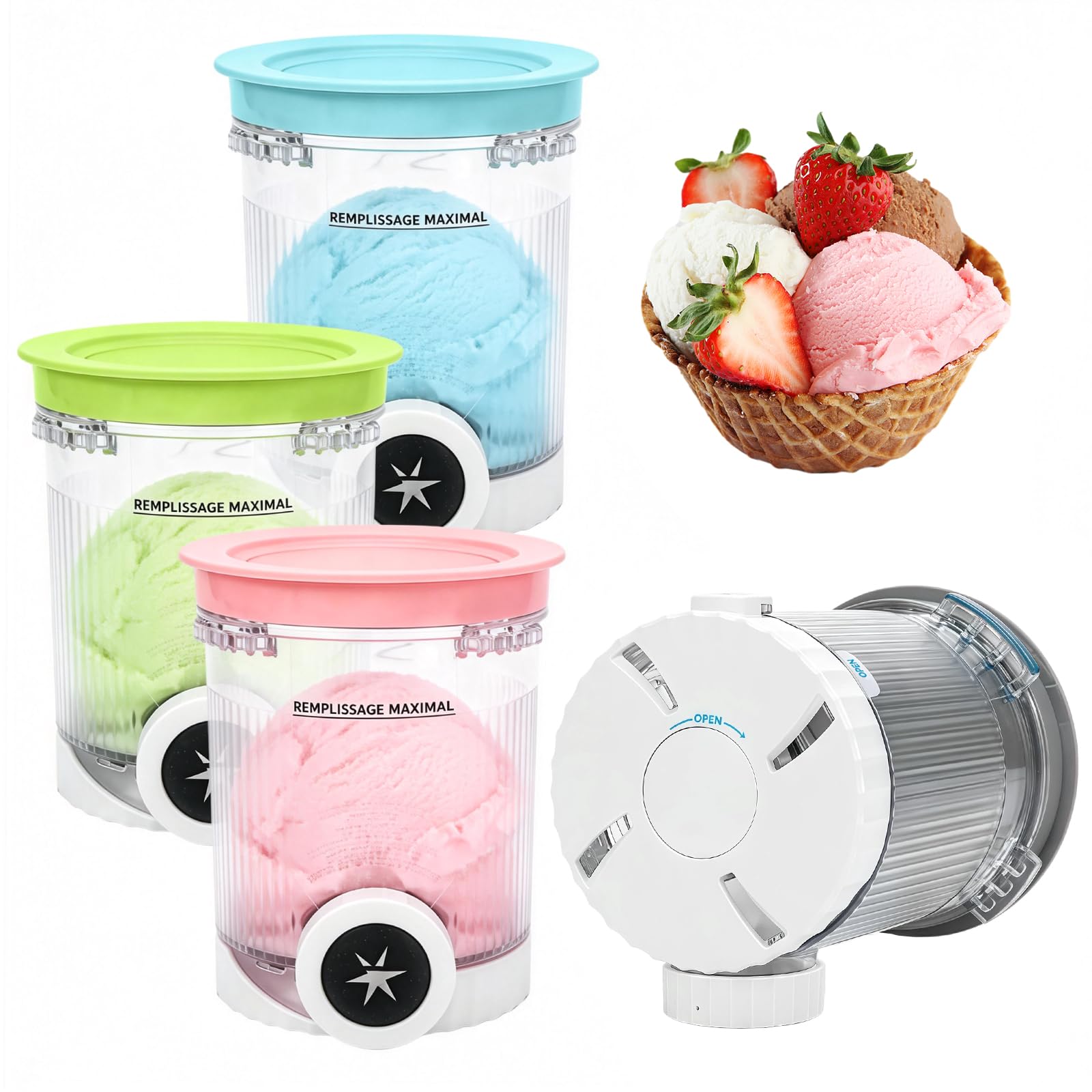 4PCS Recipiente de Helado para Ninja Swirl NC700 NC701 Series, 16 oz Creamy Pot con Tapas de Colores, Sin BPA y Aptos para Lavavajillas