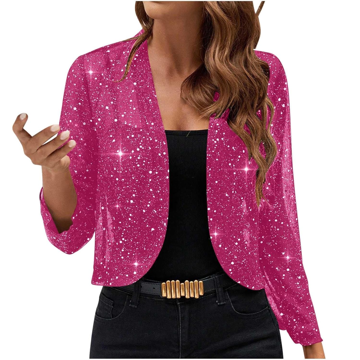 Cardigan For Women Cropped 3 4 Sleeve Sequin Jackets Open Front Sparkly Tops Shiny Bling Jacket Holiday Party
