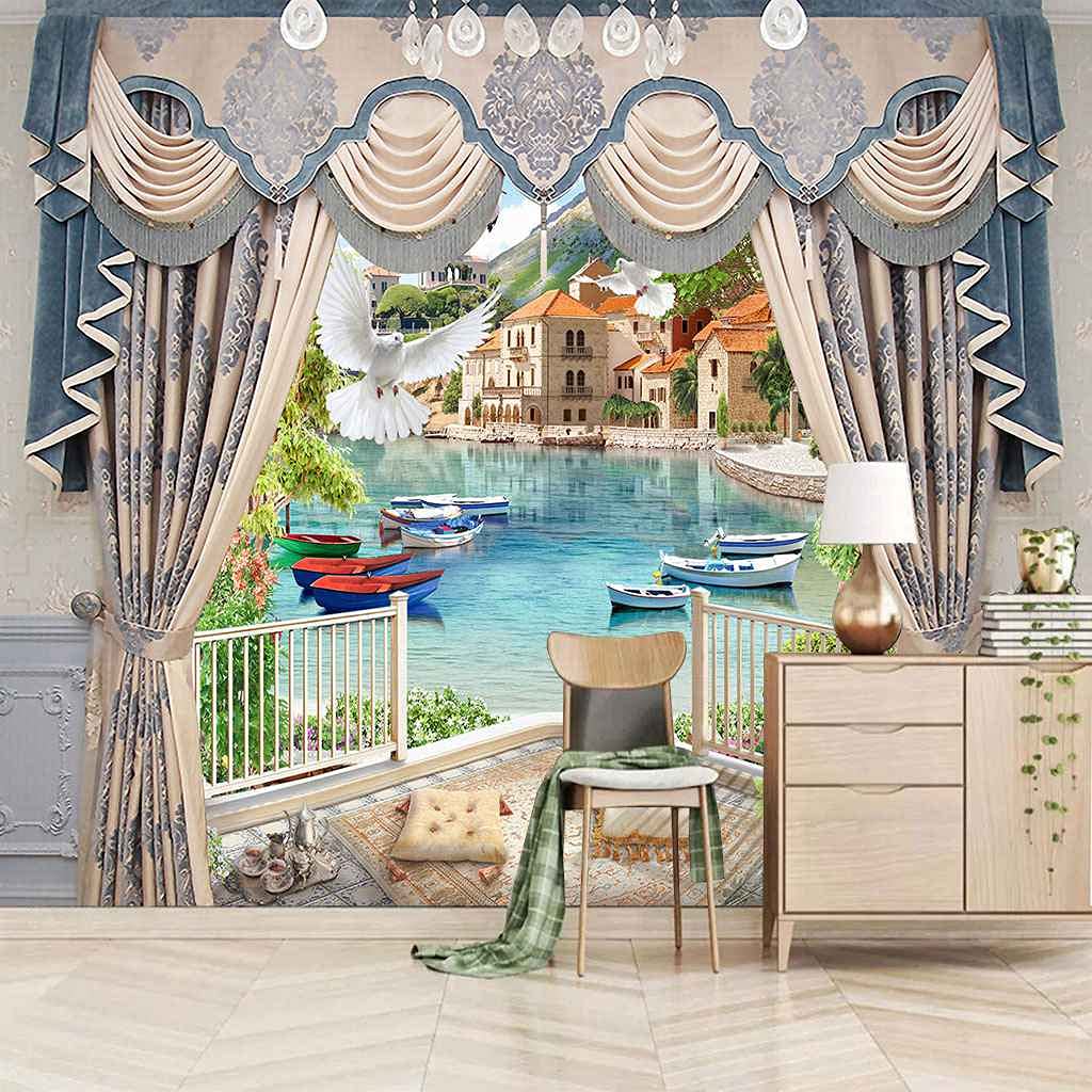 Papier Peint Trompe l'Oeil Ville de l'Eau pour Agrandir une Pièce