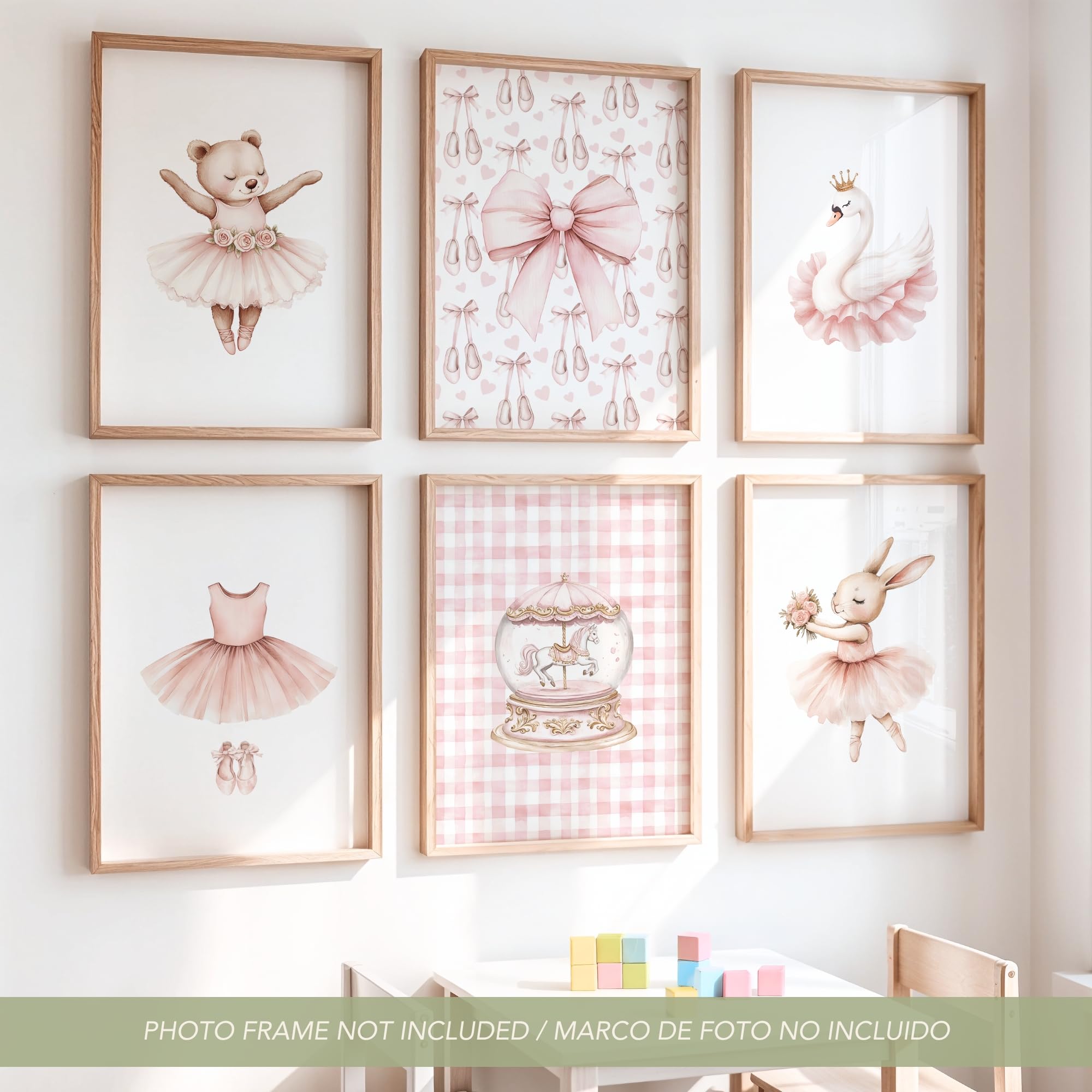 ayurvana Set de 6 Láminas Infantiles de Ballet – Cuadros de Bailarinas en Acuarela con Lazos y Tul – Decoración Completa Habitación Niña y Bebé Estilo Coquette – Regalo Nacimiento – A4 SIN MARCO Rosa