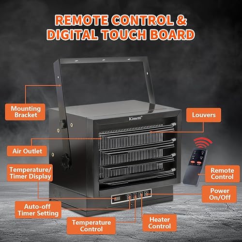 Miniatura 4 de Calentador eléctrico de garaje de 7500W, calentador de taller de montaje en techo de 240V, calentadores cableados con control remoto, calentadores