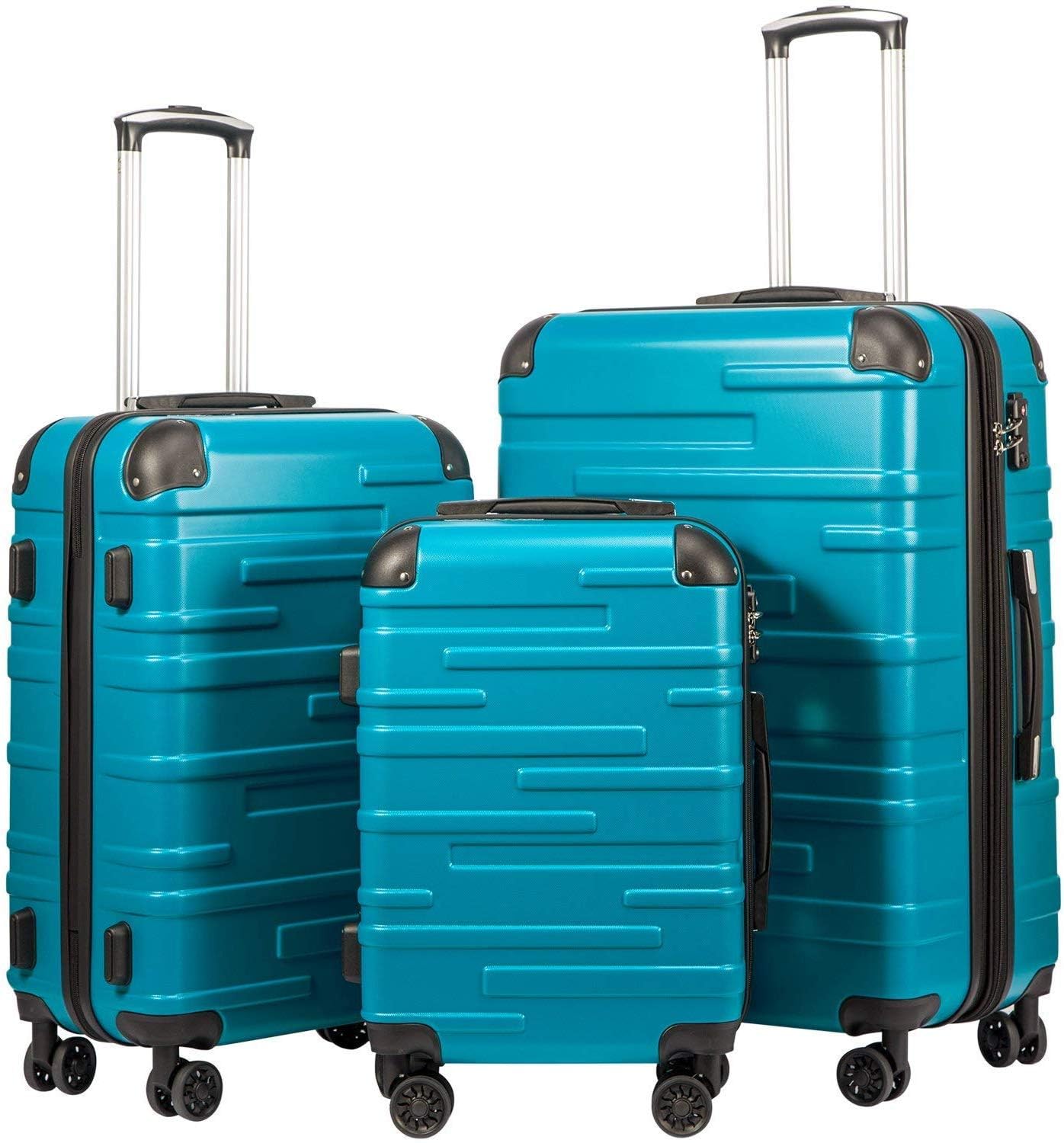 COOLIFE Valise Grande Taille Grand Chariot Rigide 77x54x30 cm Valise Extensibles ABS avec 4 roulettes Pivotantes 360° Cadenas TSA Poignée télescopique (Turquoise, Set de 3 pièces)