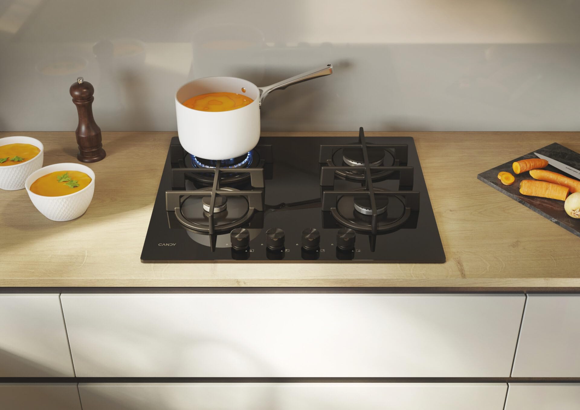 Piano Cottura A Gas Candy 4 Fuochi | Vetro Temperato, Griglie Lavabili - Bianco - Foto 9