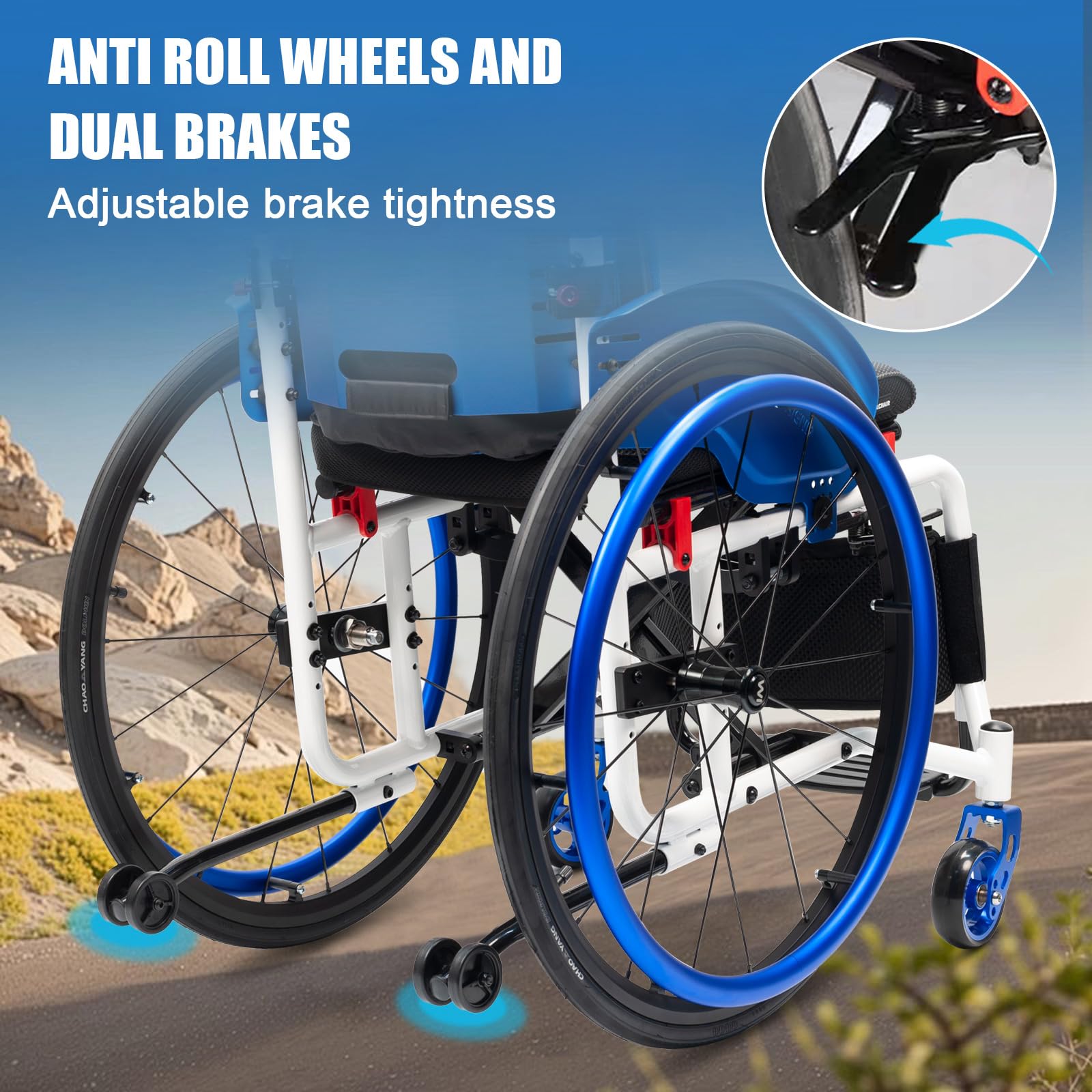 Silla De Ruedas Plegable,Silla de Ruedas Deportiva para Adulto,Silla de Ruedas Ligera,marco de aleación de aluminio,Extracción con un botón,Silla de ruedas de tránsito(Seat width 40cm/15.7in,B)