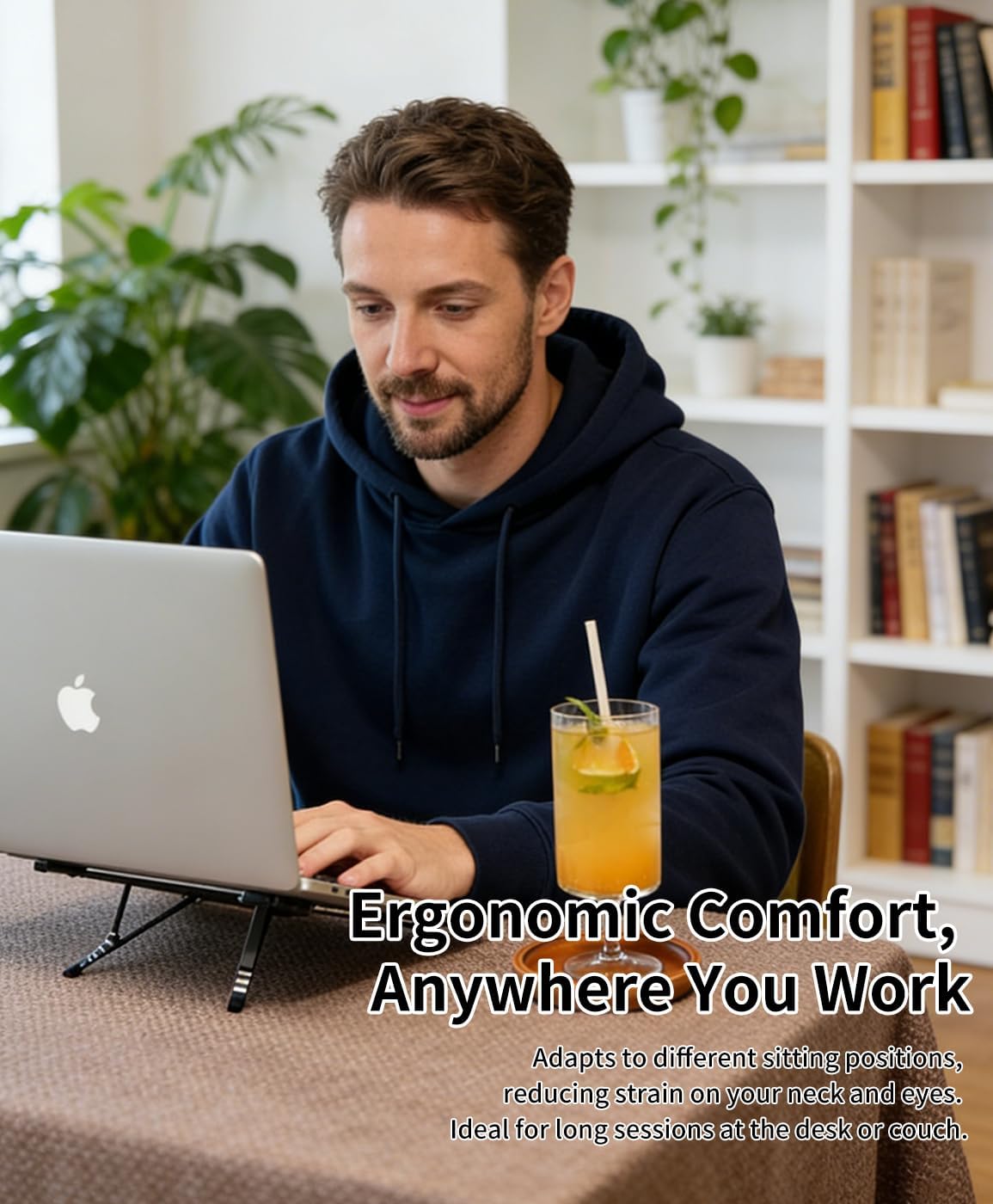 miley Portable Foldable Laptop Stand for Desk,Foldable Ergonomic,8-Level Height,with 13–17" Laptops,Aluminum Construction,Tripod Compatible,Portable with,Includes Storage Bag