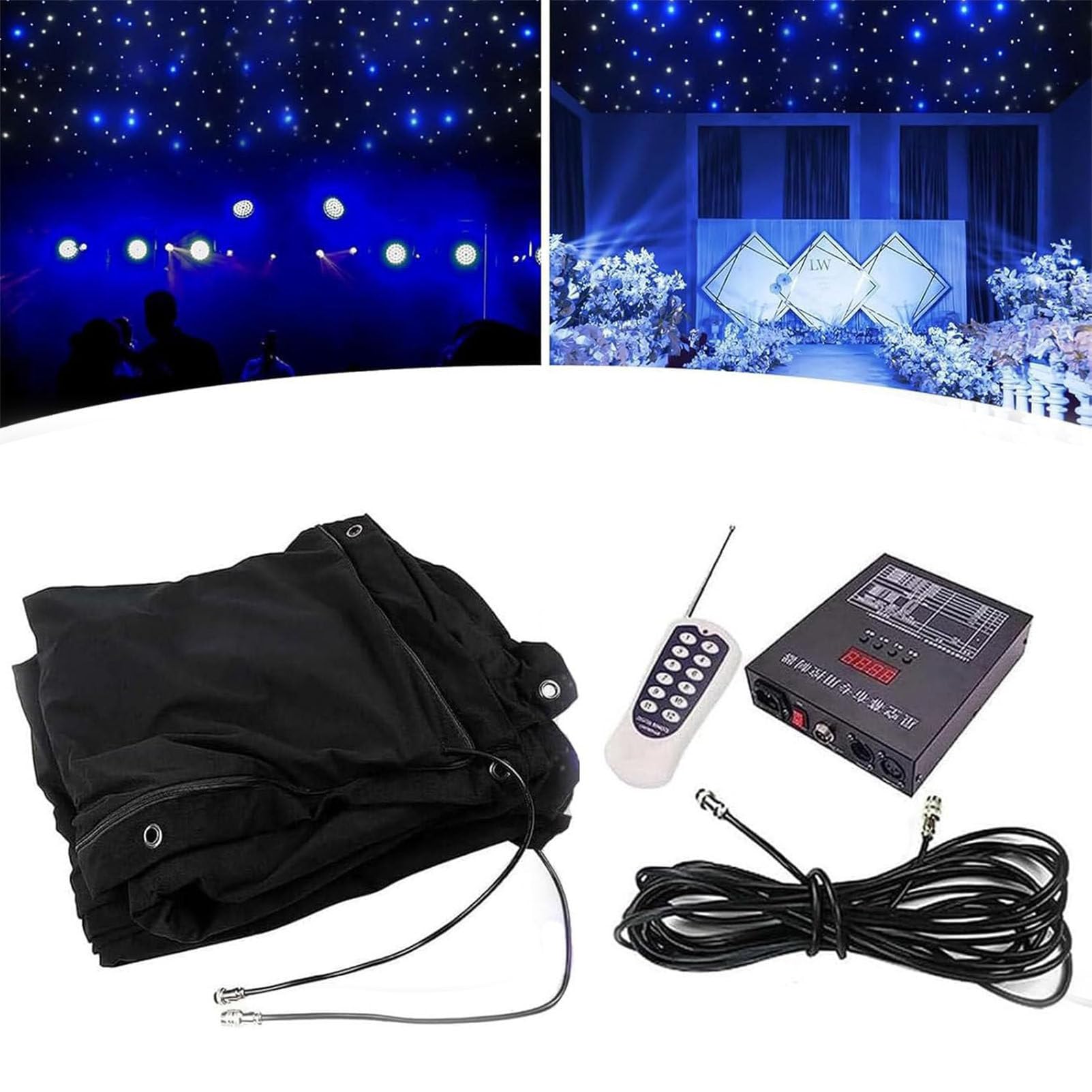 Tenda A LED A Stella (Bianca E Blu), Tenda A LED A Stella da Palcoscenico (con Controller), Fondale A Luce Stellare (Tenda A LED A Stella di Sfondo) per I Club della Festa di Nozze.,2X3M