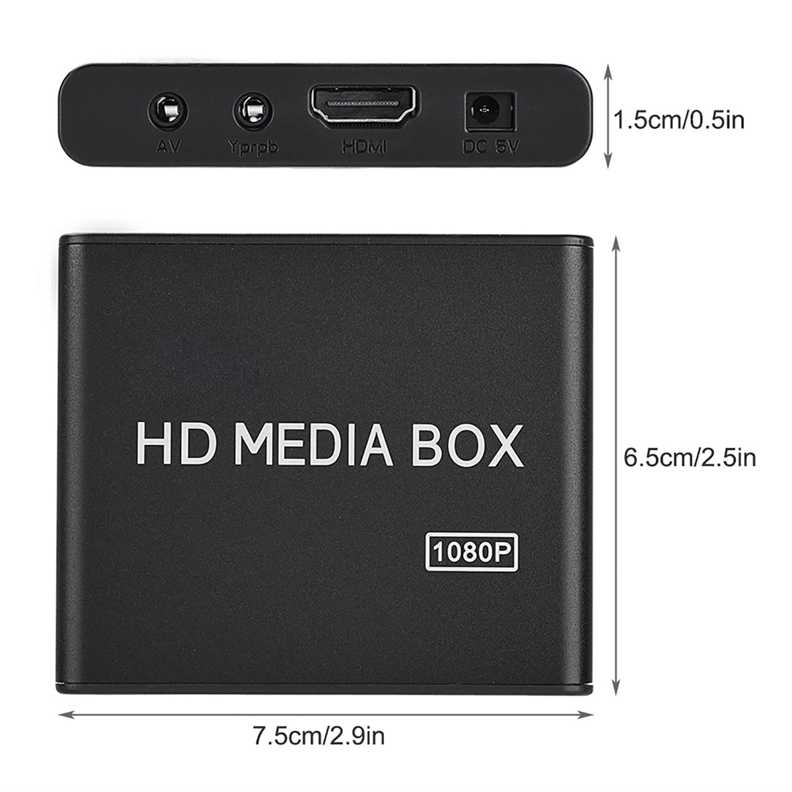 Reproductor Multimedia HD Full HD 1080P Mini Box Compatible con USB MMC RMVB MP3 AVI MKV con Salida AV para Entretenimiento en el Hogar de TV (Enchufe de la UE)
