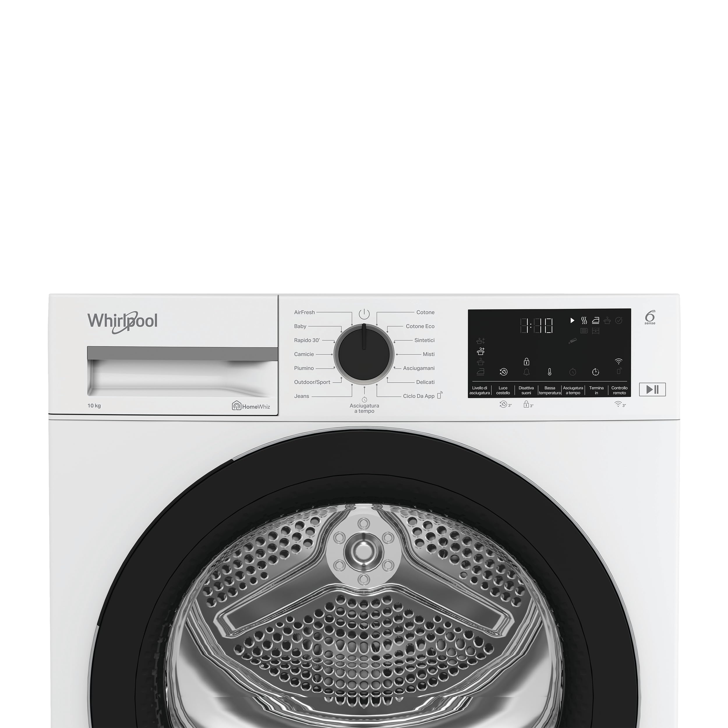 Whirlpool C WD 103M WBS IT – Asciugatrice 10 Kg A Pompa di Calore, Libera Installazione, Classe D, 6° SENSO, Adaptive Dry, Irontouch, Scarico Diretto, Opzione Luce Cestello. 84,6 x 59,8 x 60,7 cm
